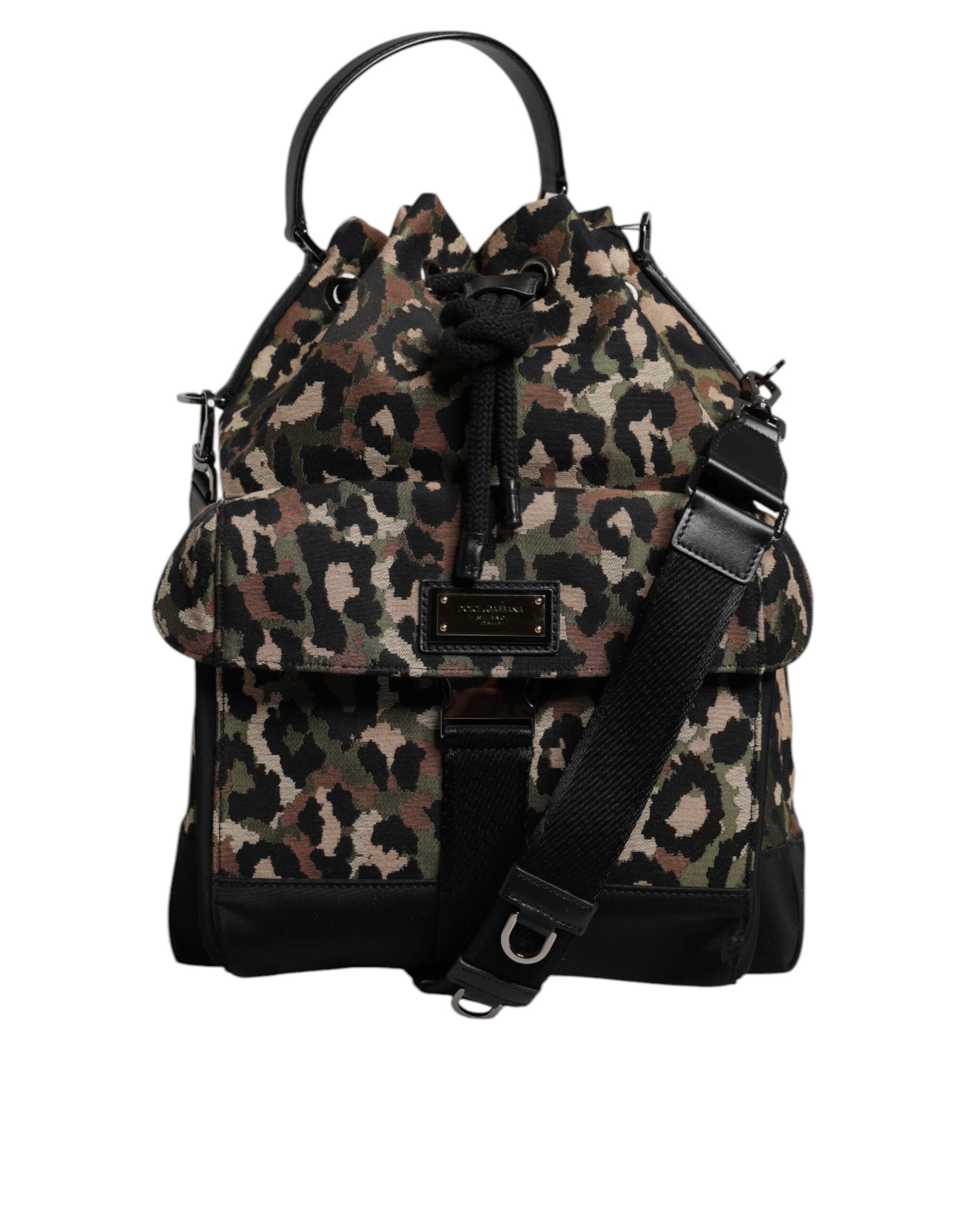 Dolce & Gabbana Multicolor Leopard Cotton Shoulder Bucket Bag-1