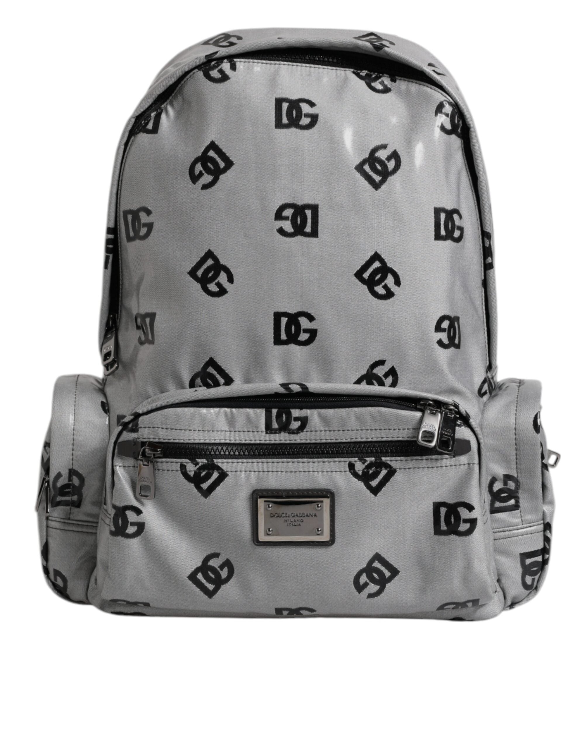 Dolce & Gabbana Polyester Grau Schwarz DG Logo Plaque Rucksack Tasche-1