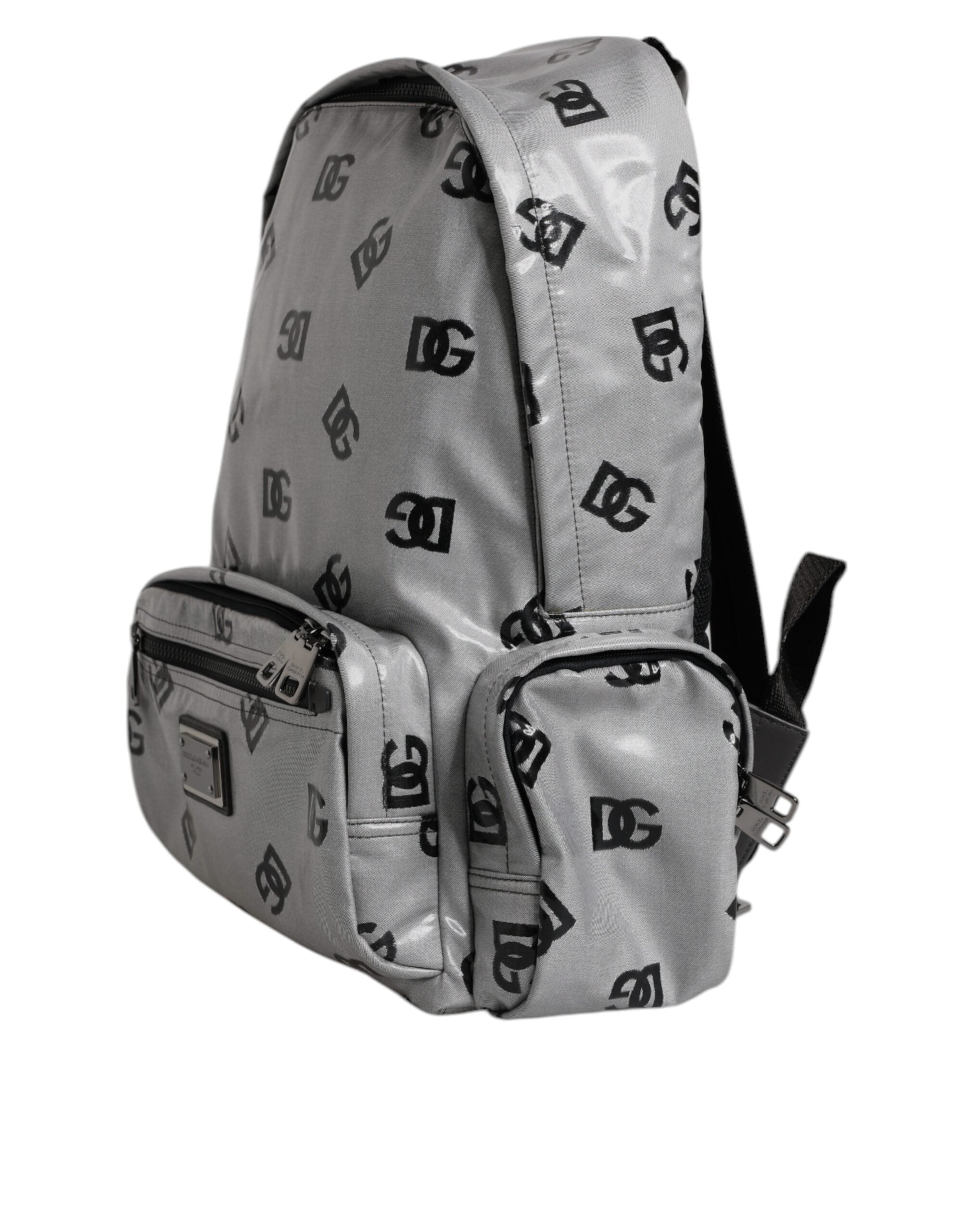 Dolce & Gabbana Polyester Grau Schwarz DG Logo Plaque Rucksack Tasche-4