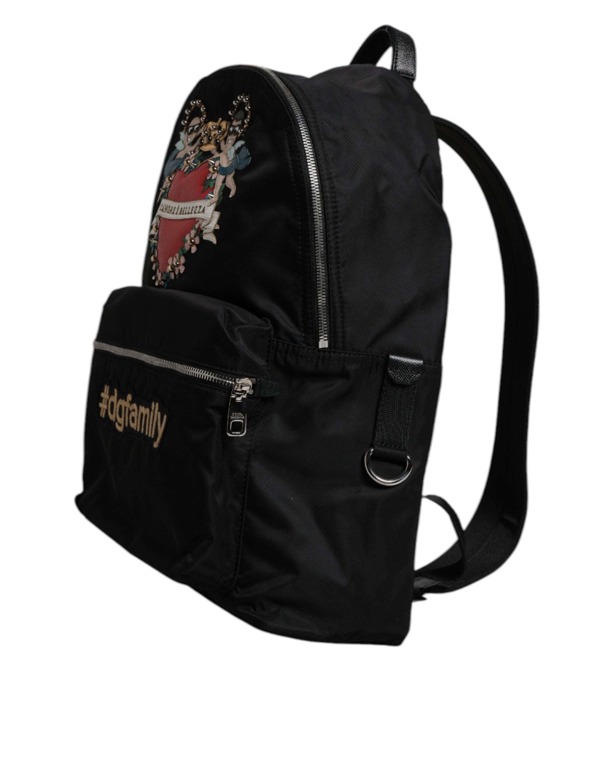 Dolce & Gabbana Black Nylon #DGFAMILY embellishes VULCANO backpack bag-5
