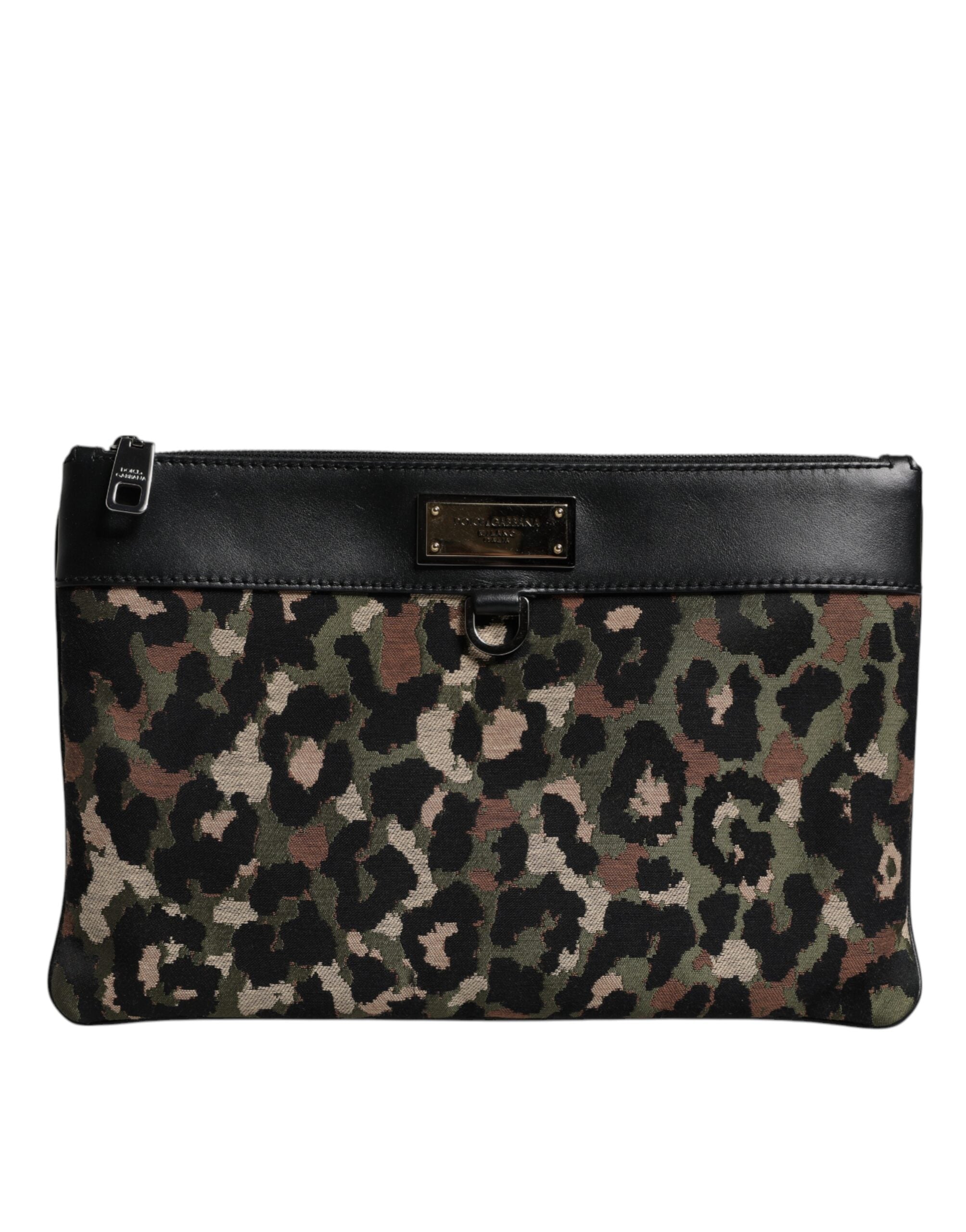 Dolce & Gabbana Multicolor Leopard Jacquard Print Logo Plaque Pouch Tasche-2
