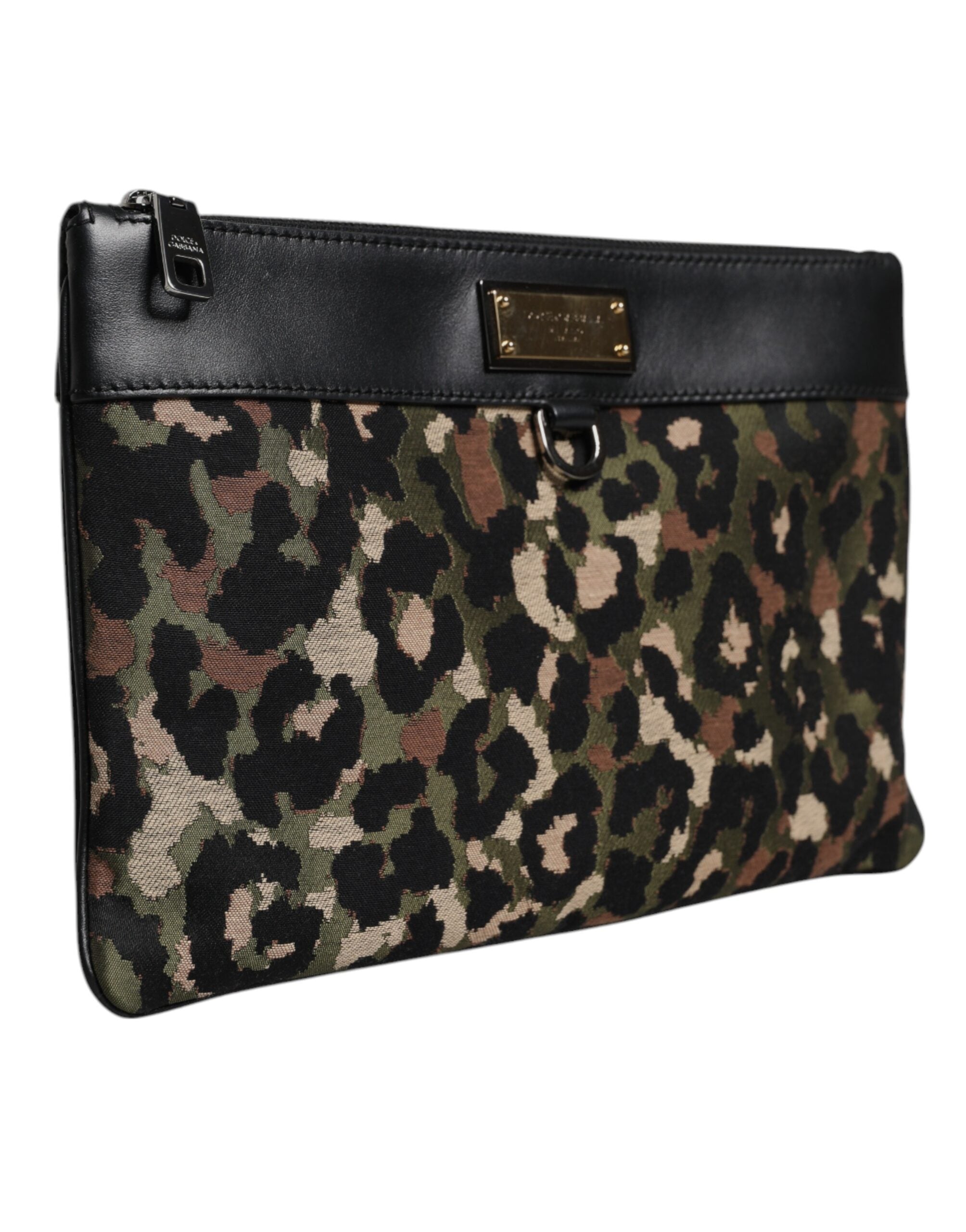 Dolce & Gabbana Multicolor Leopard Jacquard Print Logo Plaque Pouch Tasche-3