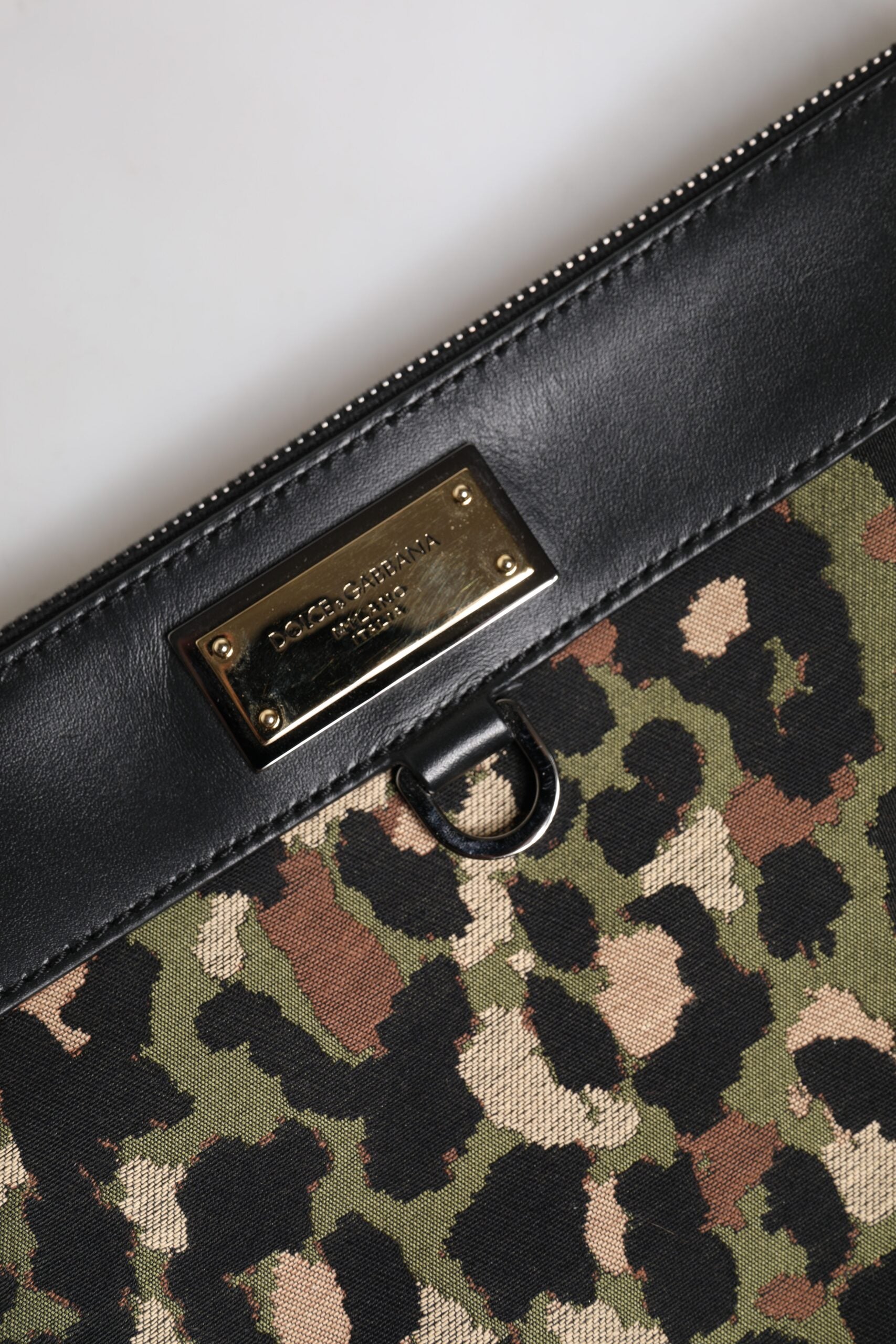 Dolce & Gabbana Multicolor Leopard Jacquard Print Logo Plaque Pouch Tasche-6