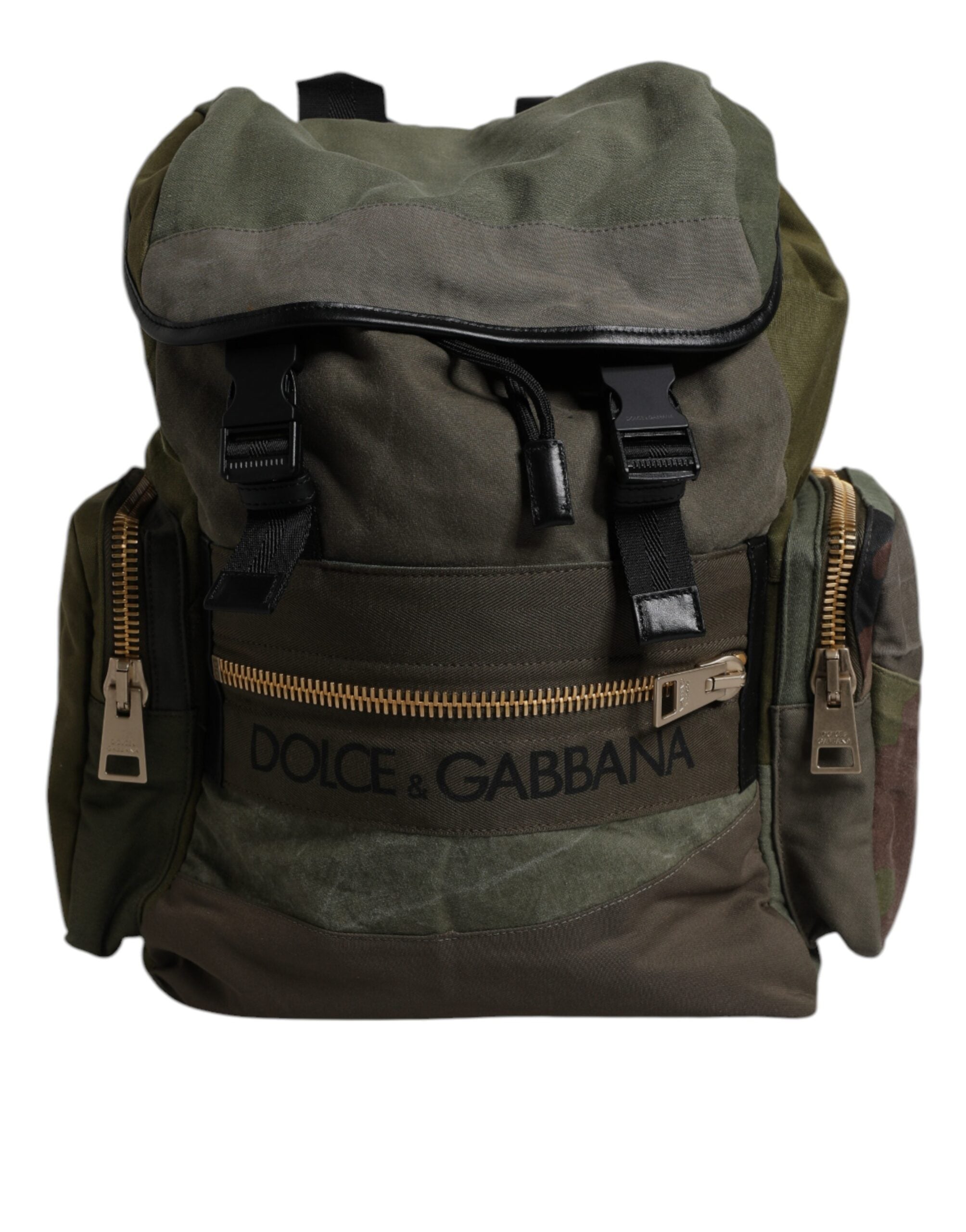 Dolce & Gabbana Militärgrünes Patchwork Schulrucksack Tasche-1
