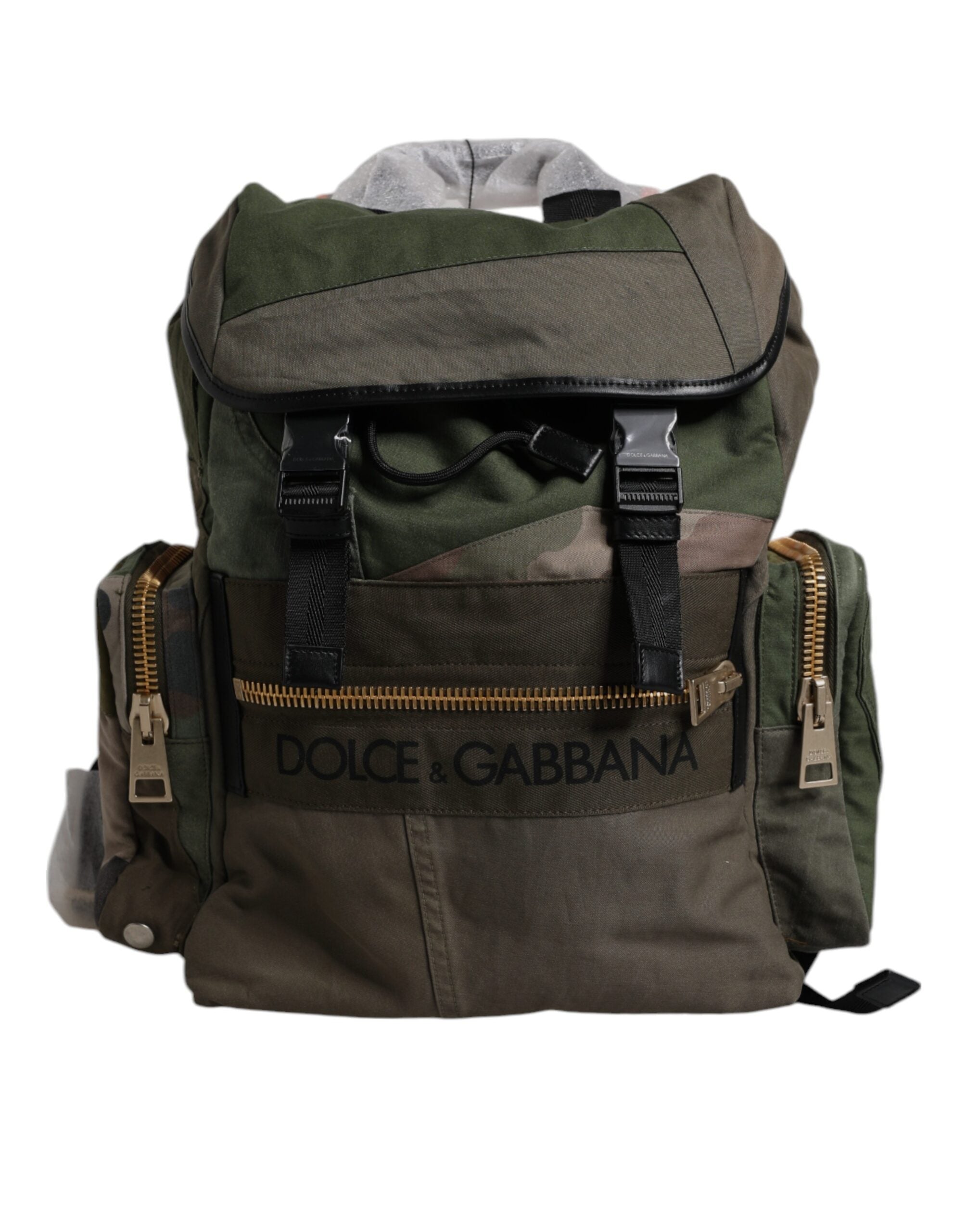 Dolce & Gabbana Military Green Patchwork Travel Backpack-1
