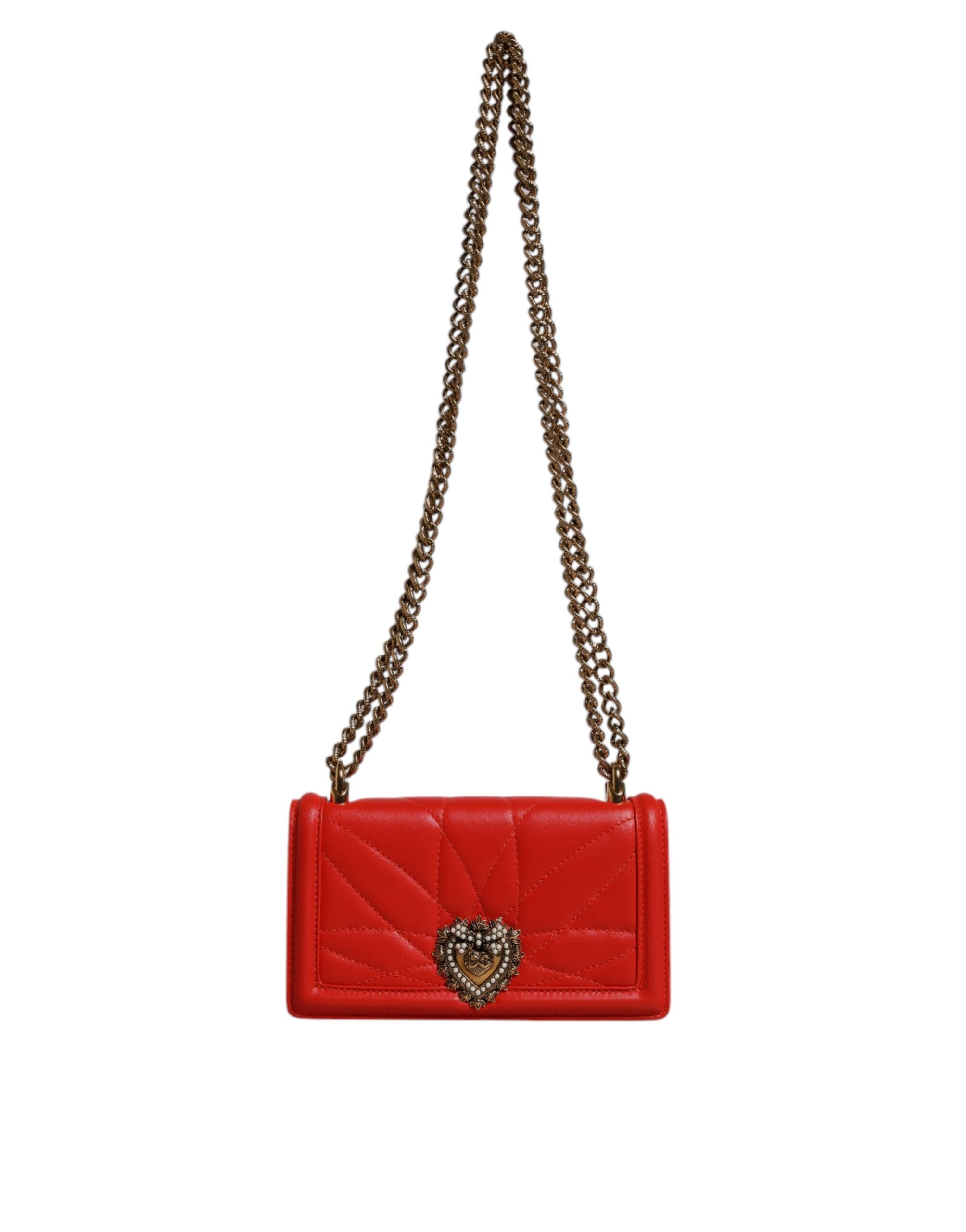 Bolso bandolera Dolce & Gabbana acolchado rojo Devotion con cadena para teléfono-2