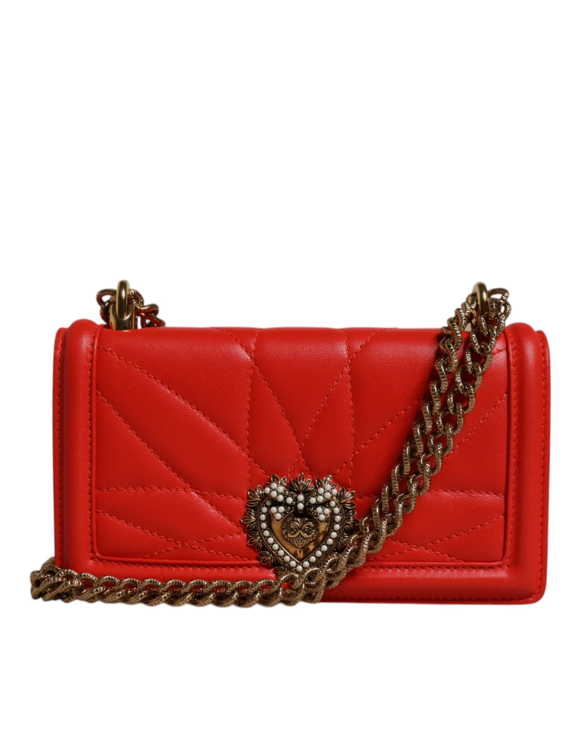 Bolso bandolera Dolce & Gabbana acolchado rojo Devotion con cadena para teléfono-3