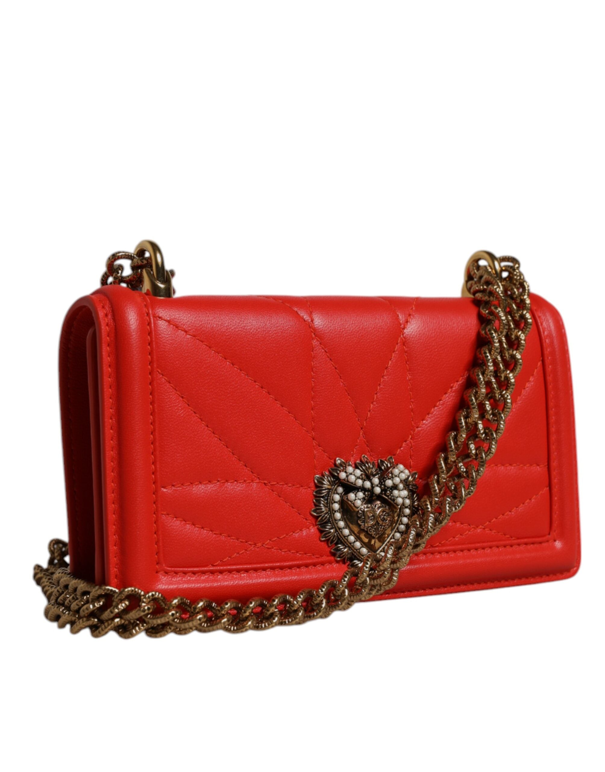 Bolso bandolera Dolce & Gabbana acolchado rojo Devotion con cadena para teléfono-4