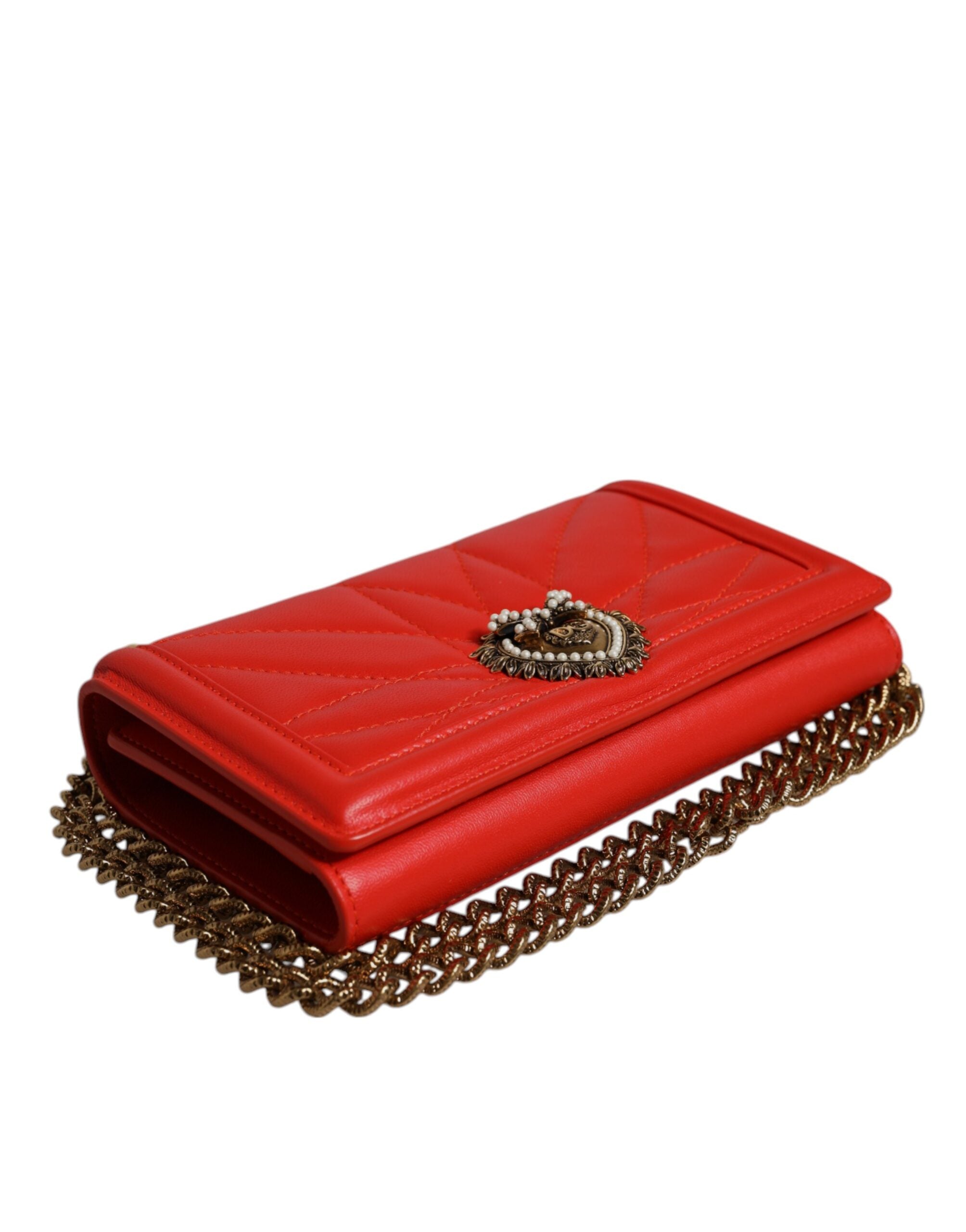 Bolso bandolera Dolce & Gabbana acolchado rojo Devotion con cadena para teléfono-6
