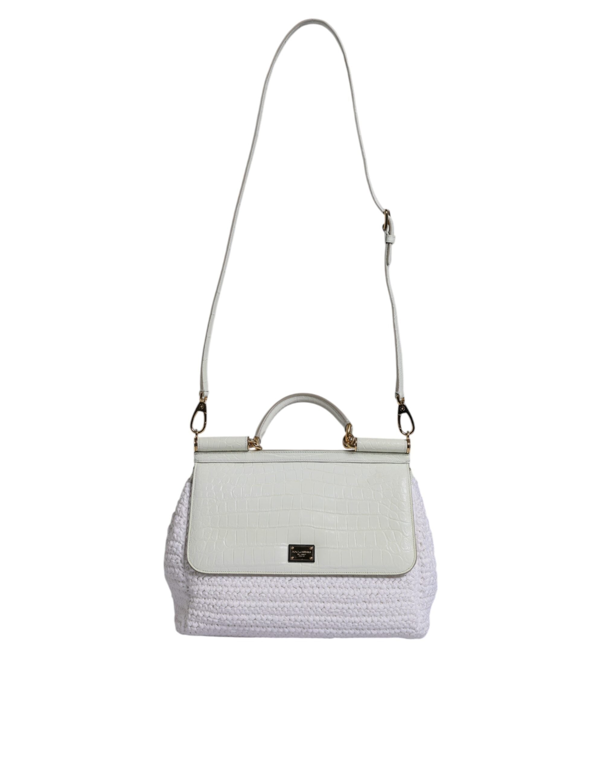 Dolce & Gabbana White Rafia Leather Shoulder Bag with Top Handle-2