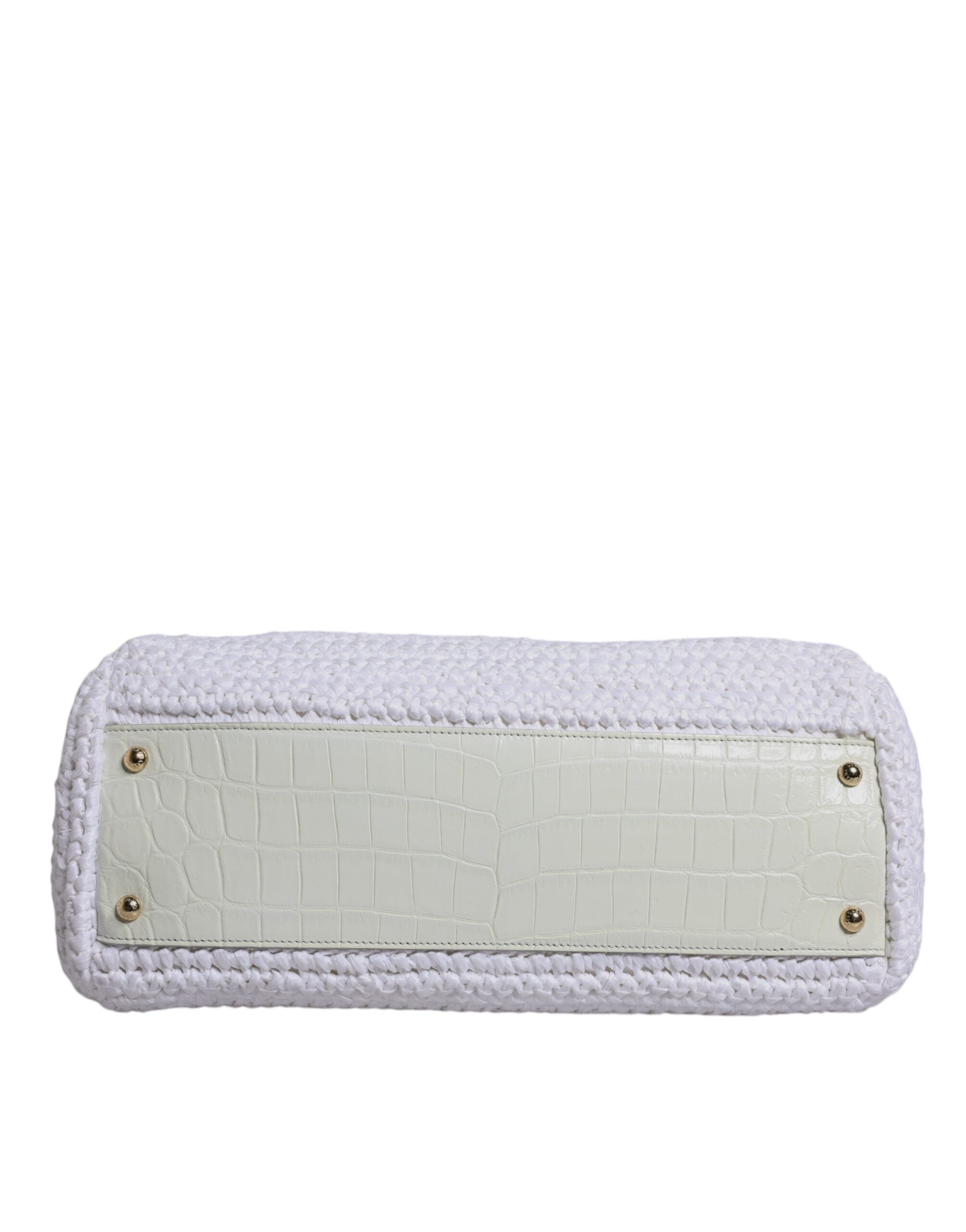 Dolce & Gabbana White Rafia Leather Shoulder Bag with Top Handle-6