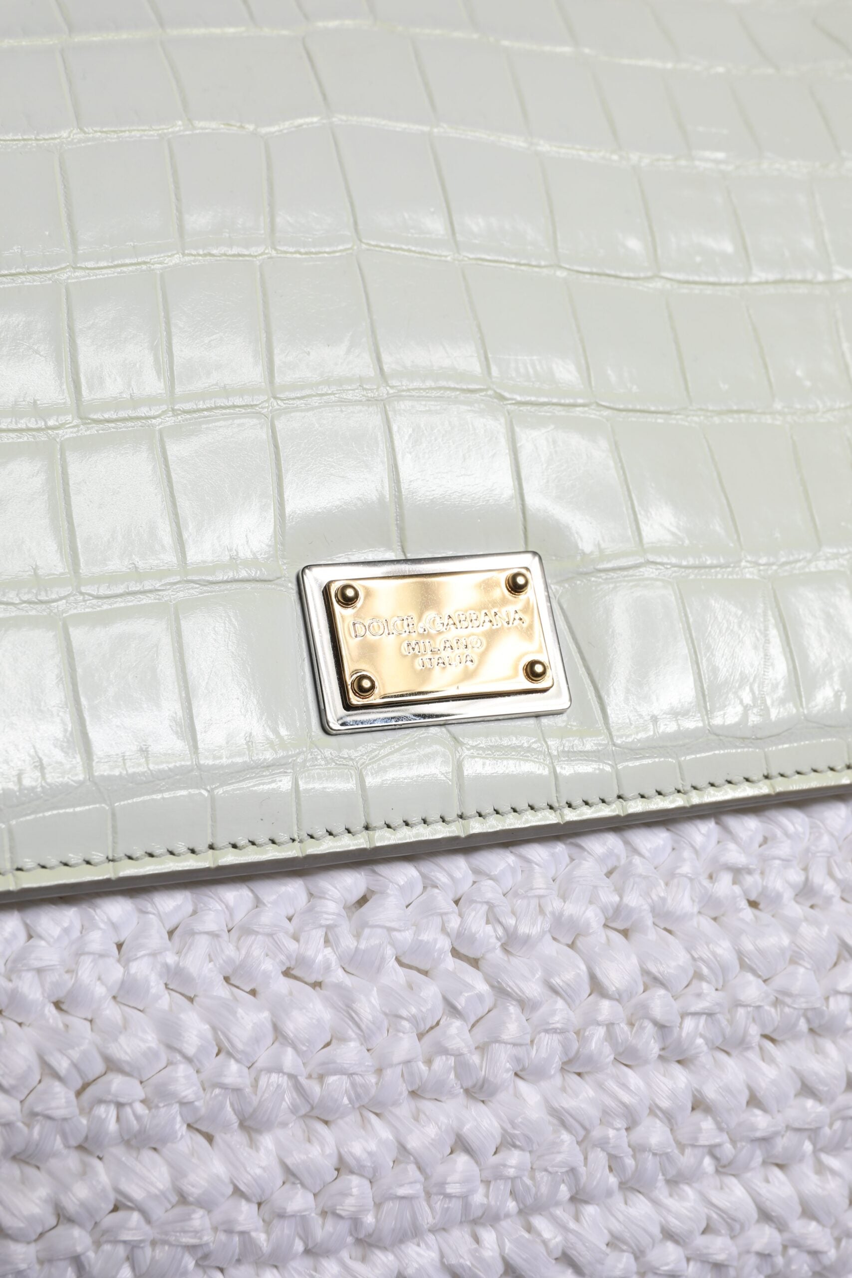 Dolce & Gabbana White Rafia Leather Shoulder Bag with Top Handle-7