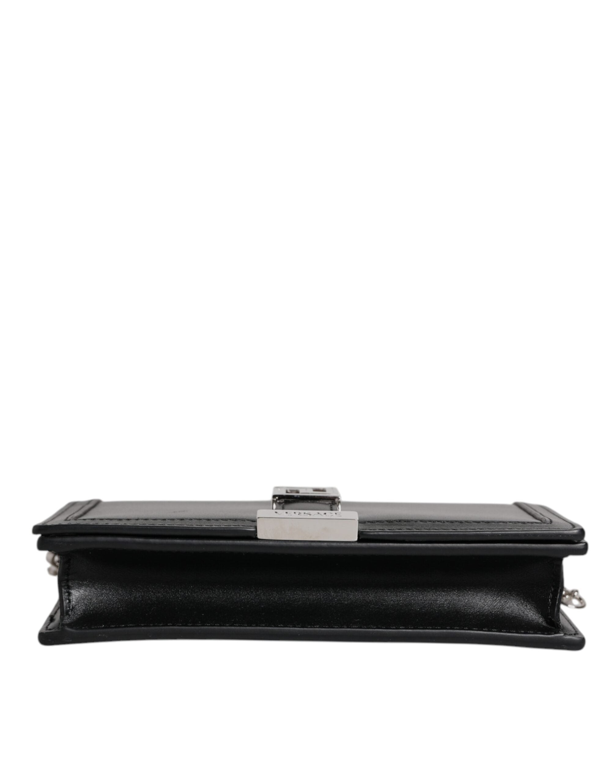 Versace Schwarze Kalbsleder-Kettenriemen-Schulter-Crossbody-Tasche-6