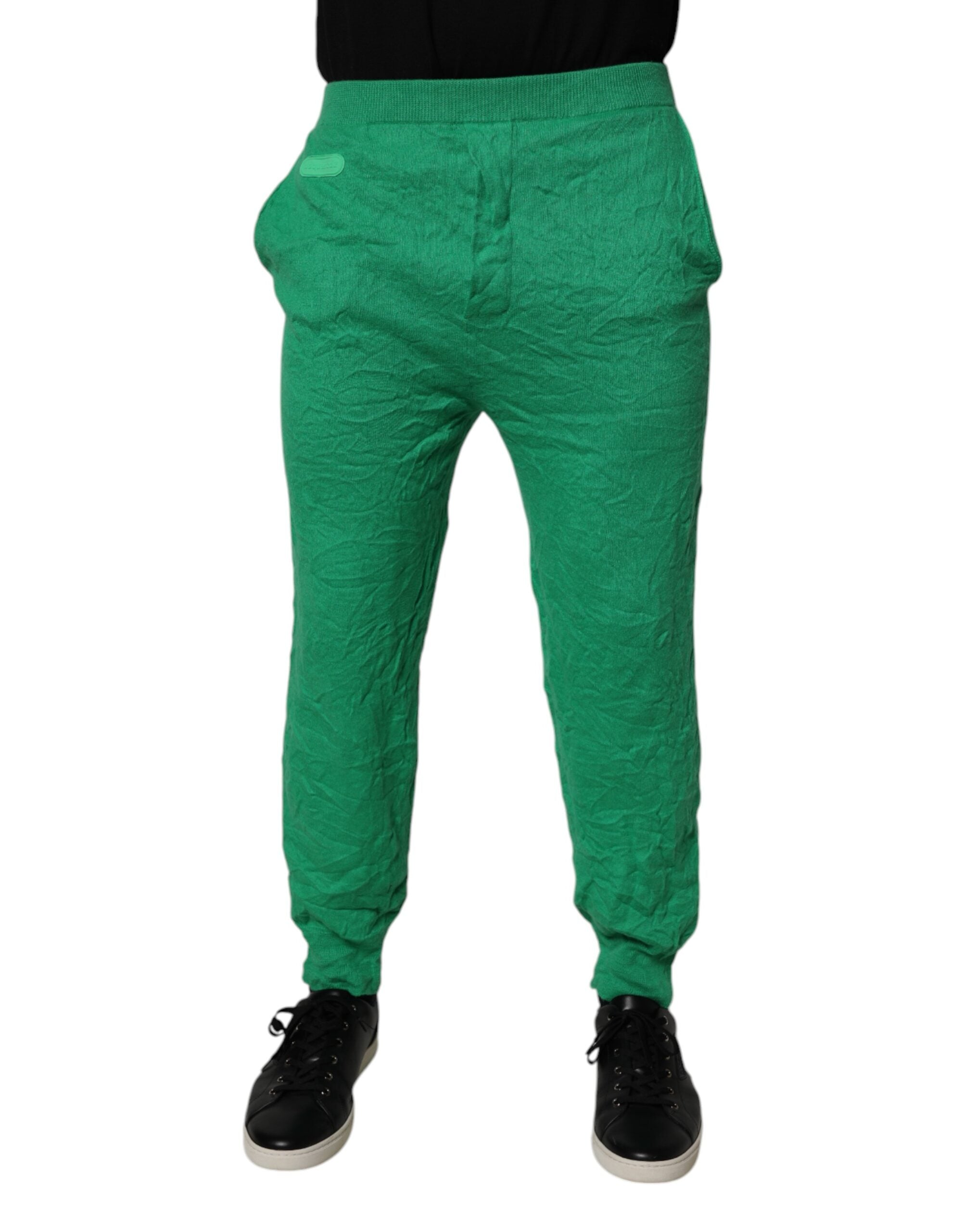 Dsquared² Green Cotton Elastic Waist Men's Casual Trousers-2