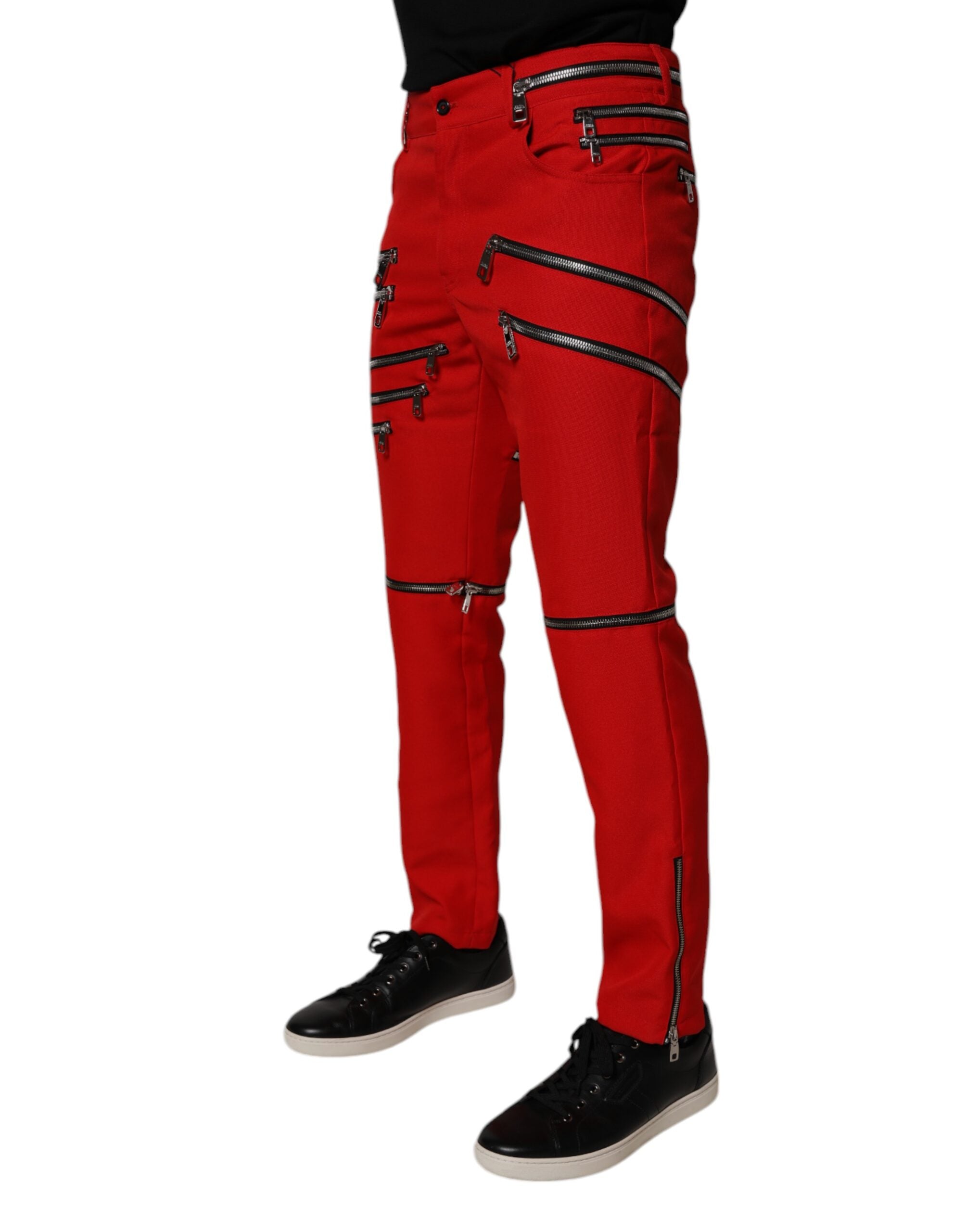 Pantalón recto rojo con cremallera y adornos de Dolce & Gabbana-3