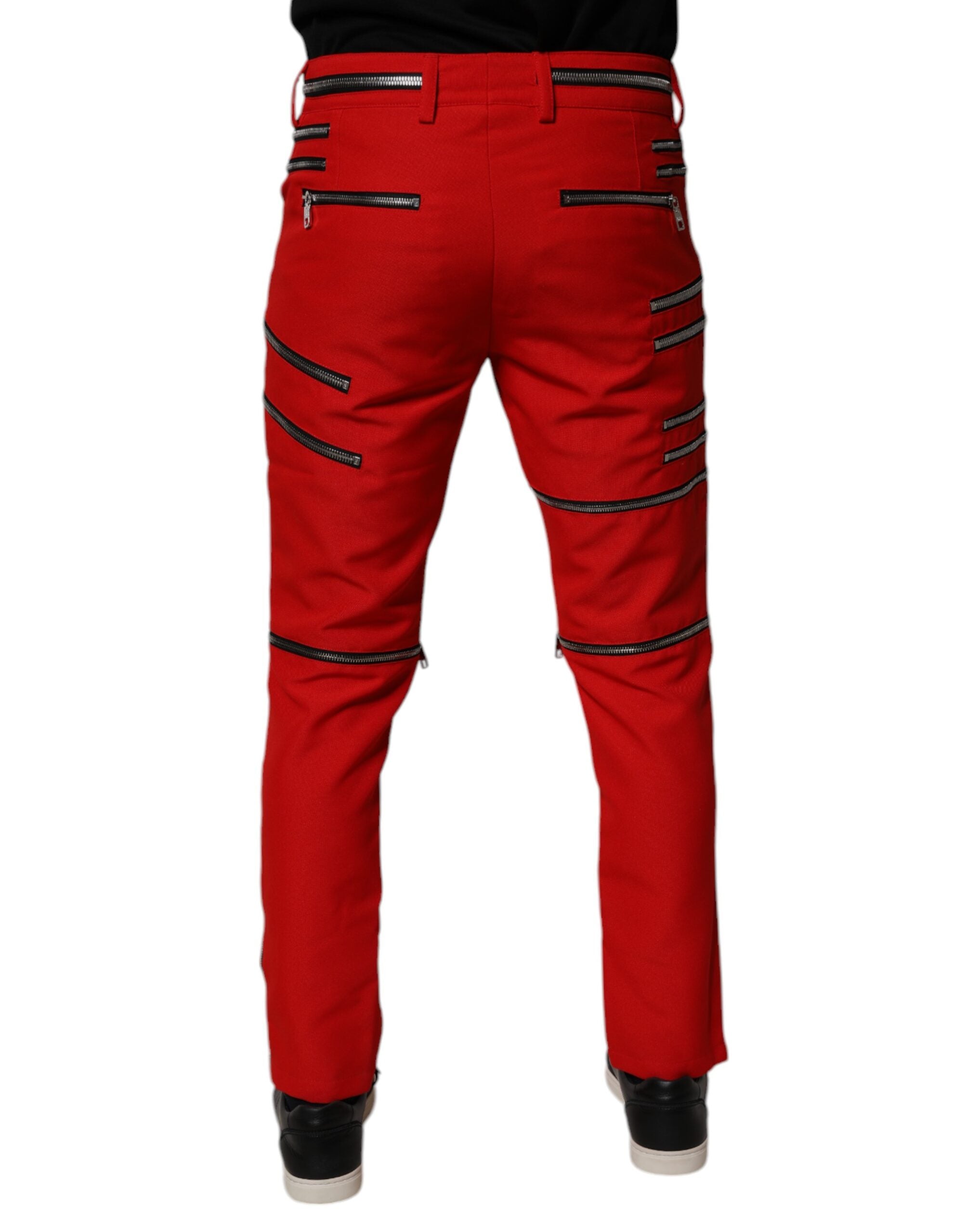Pantalón recto rojo con cremallera y adornos de Dolce & Gabbana-4
