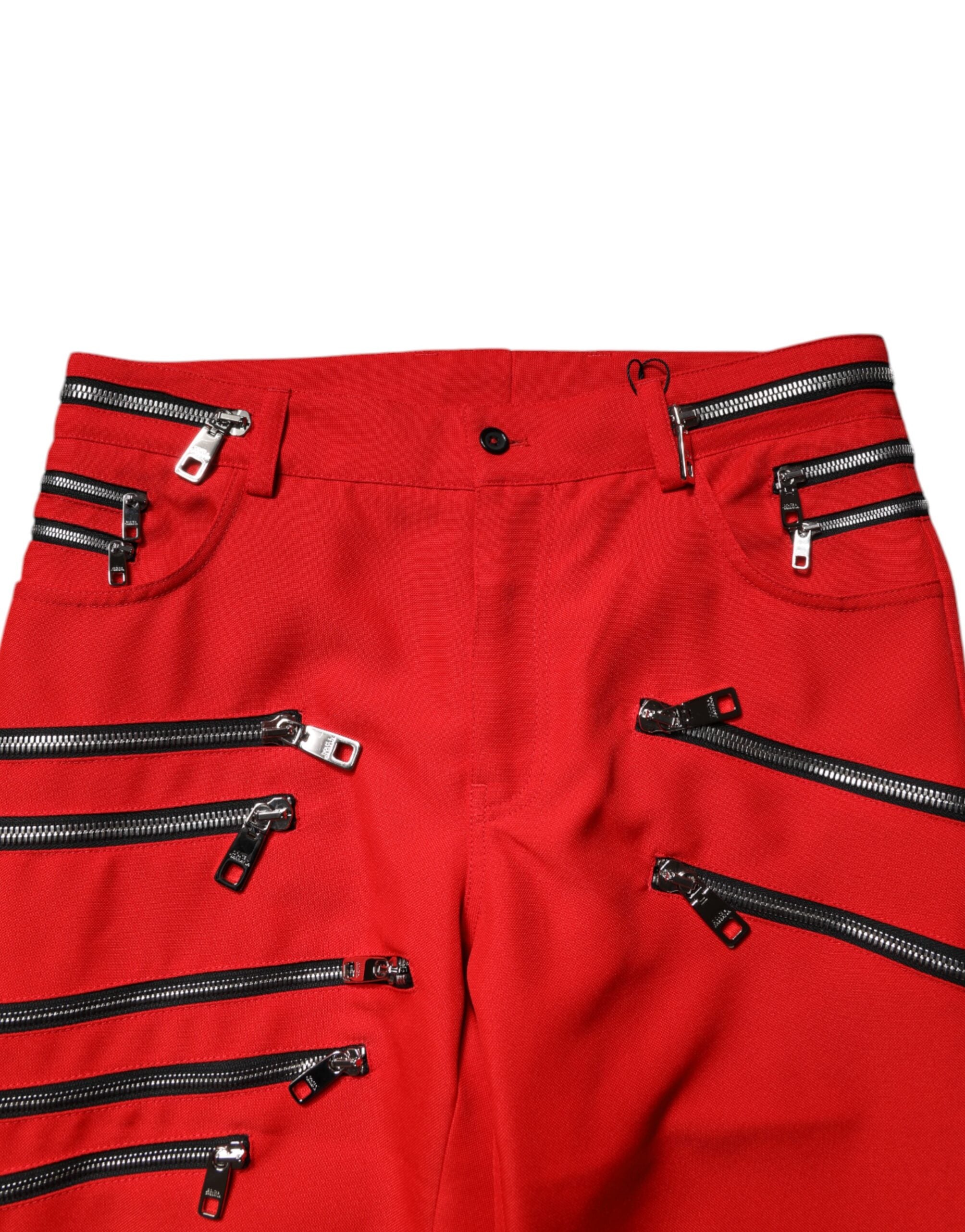 Pantalón recto rojo con cremallera y adornos de Dolce & Gabbana-5