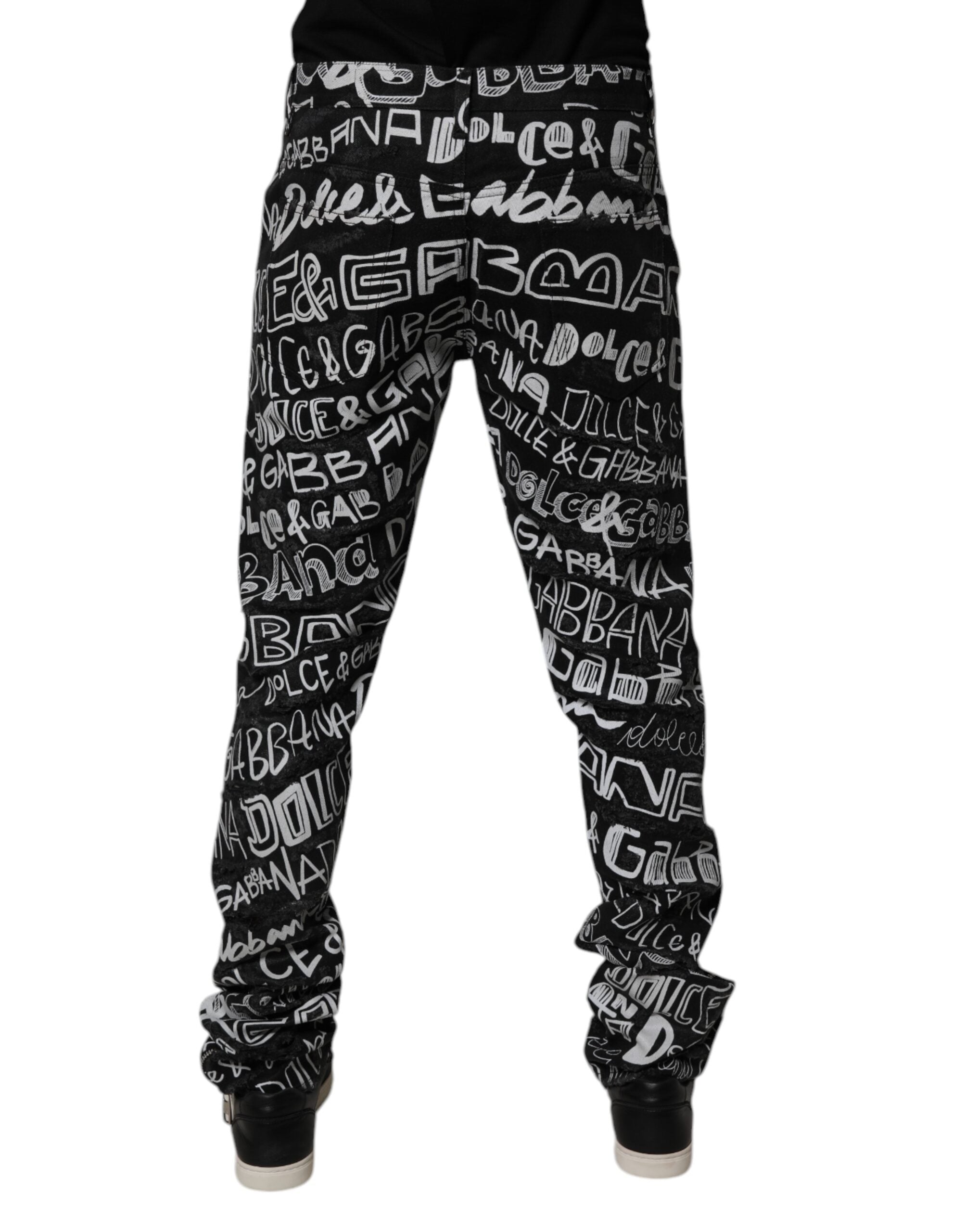 Dolce & Gabbana Schwarze Logo bedruckte Straight Denim Jeans aus Baumwolle-4
