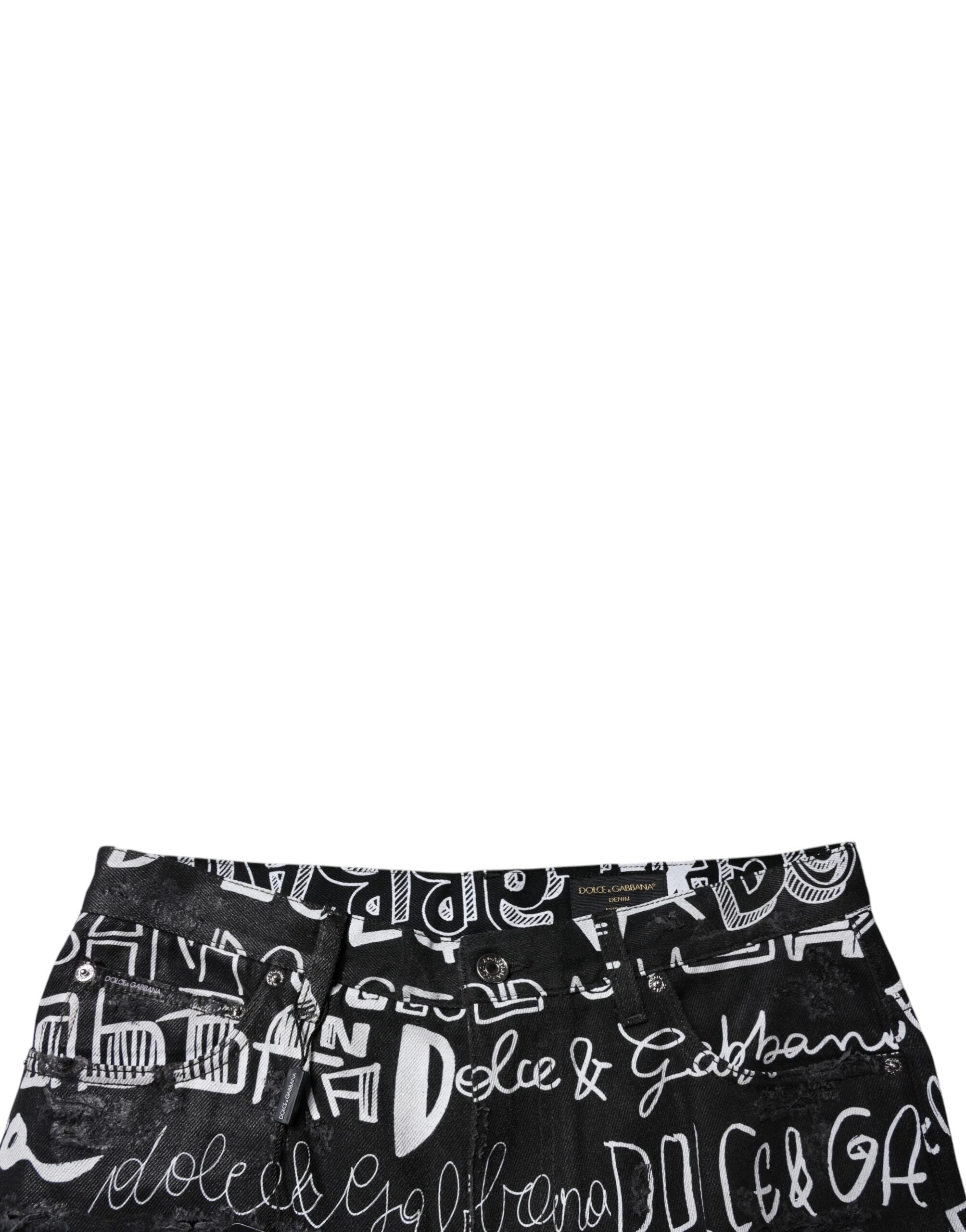 Dolce & Gabbana Schwarze Logo bedruckte Straight Denim Jeans aus Baumwolle-5