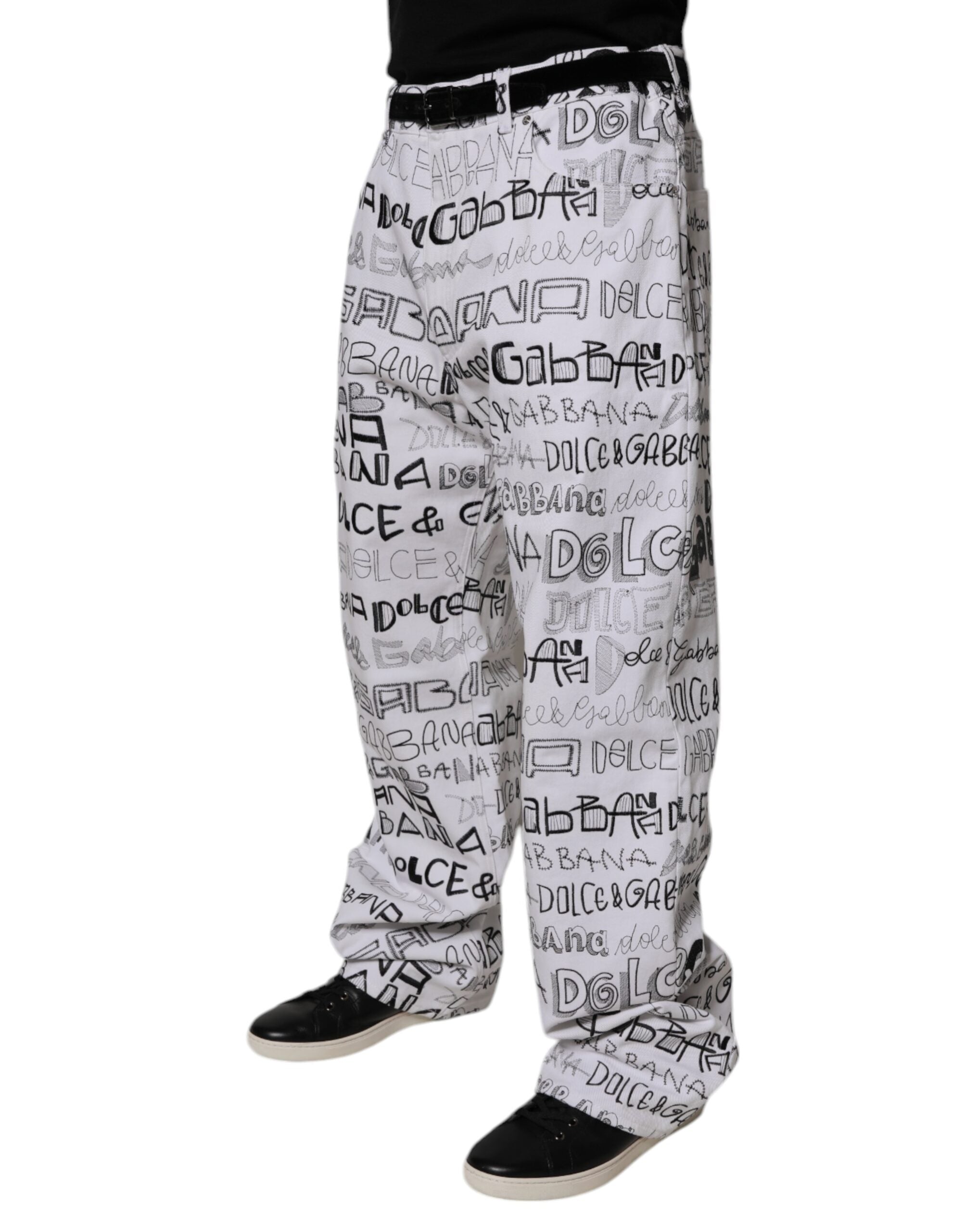 Dolce & Gabbana White Logo Print Straight Men's Denim Jeans-3