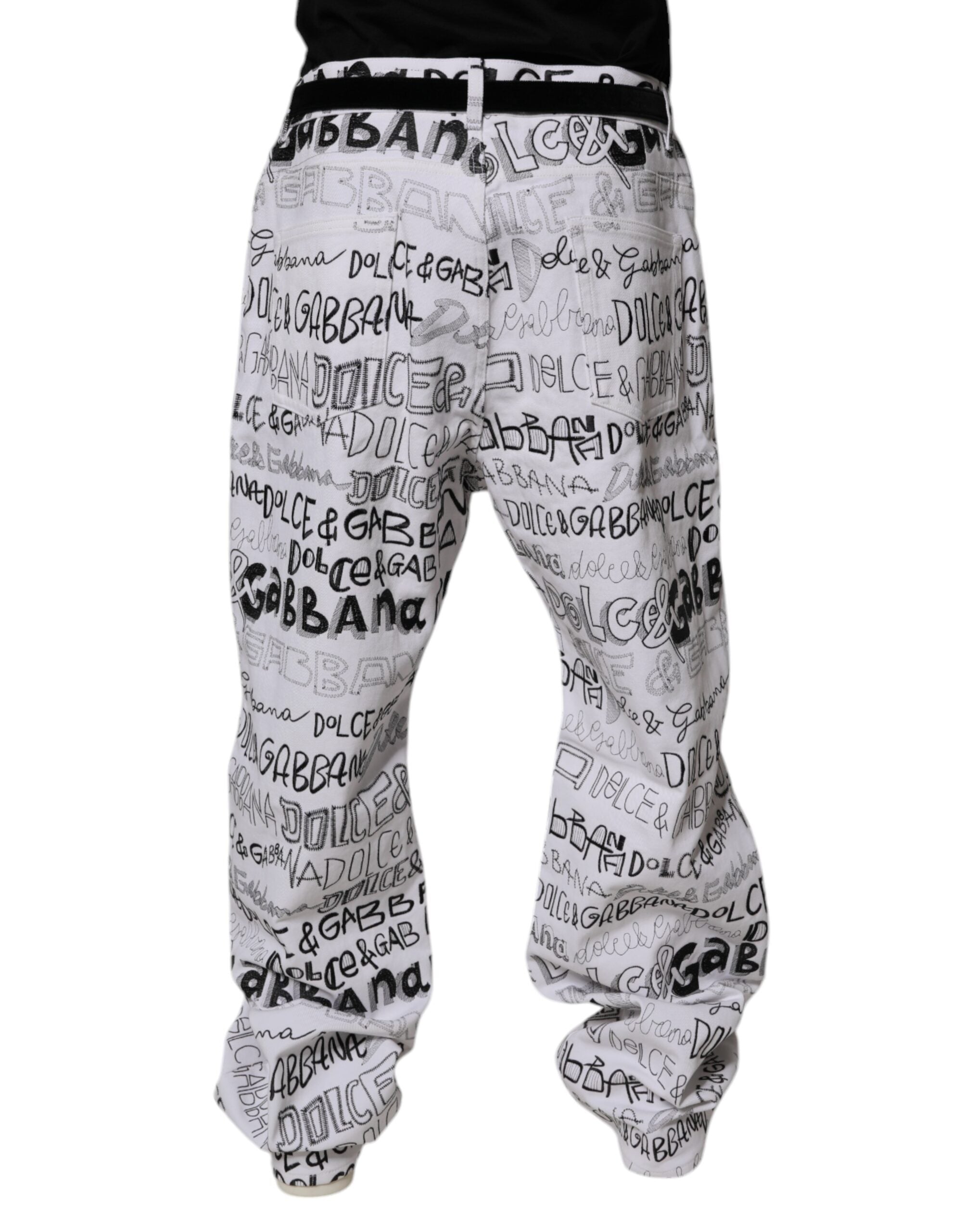 Dolce & Gabbana White Logo Print Straight Men's Denim Jeans-4