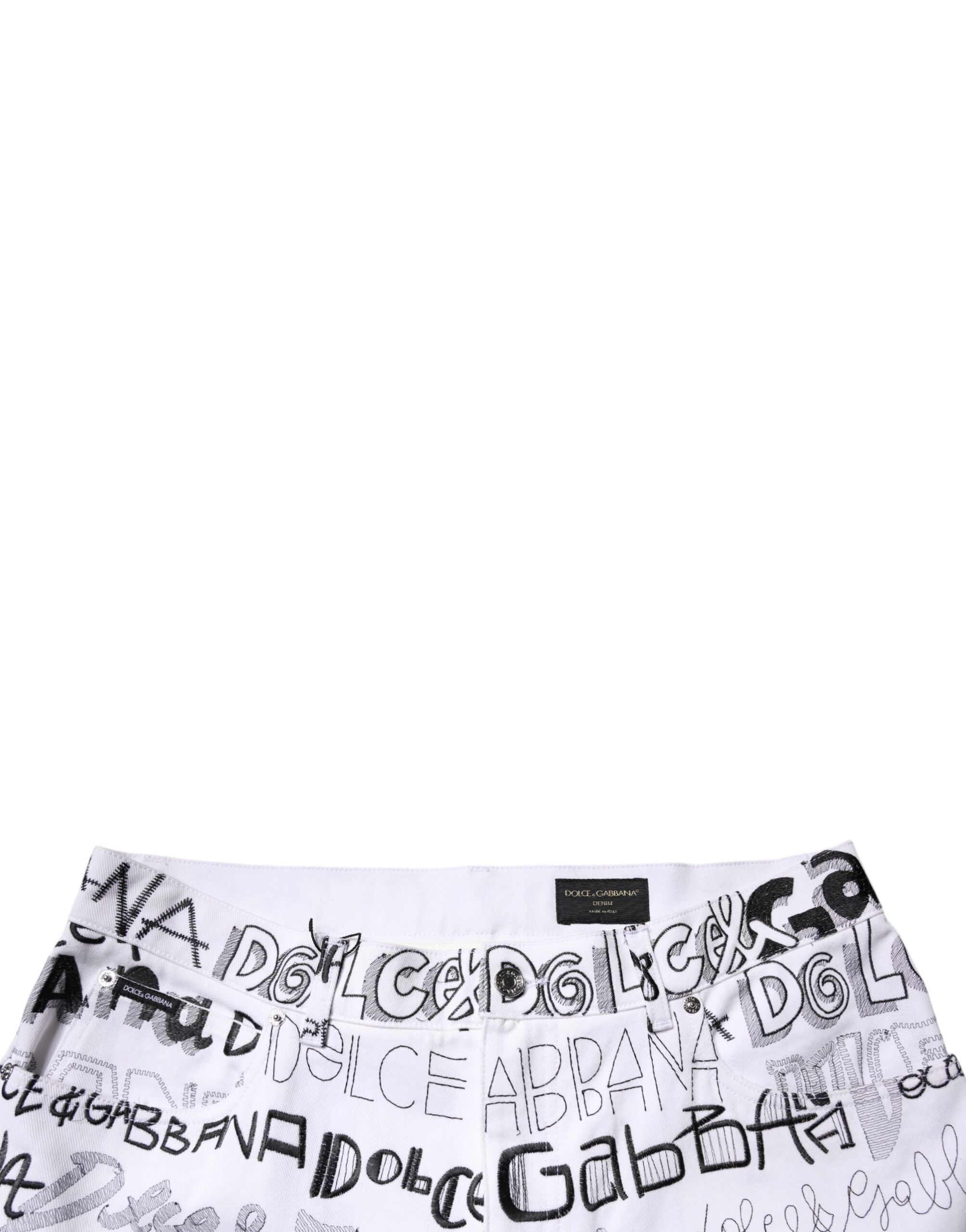 Dolce & Gabbana White Logo Print Straight Men's Denim Jeans-5