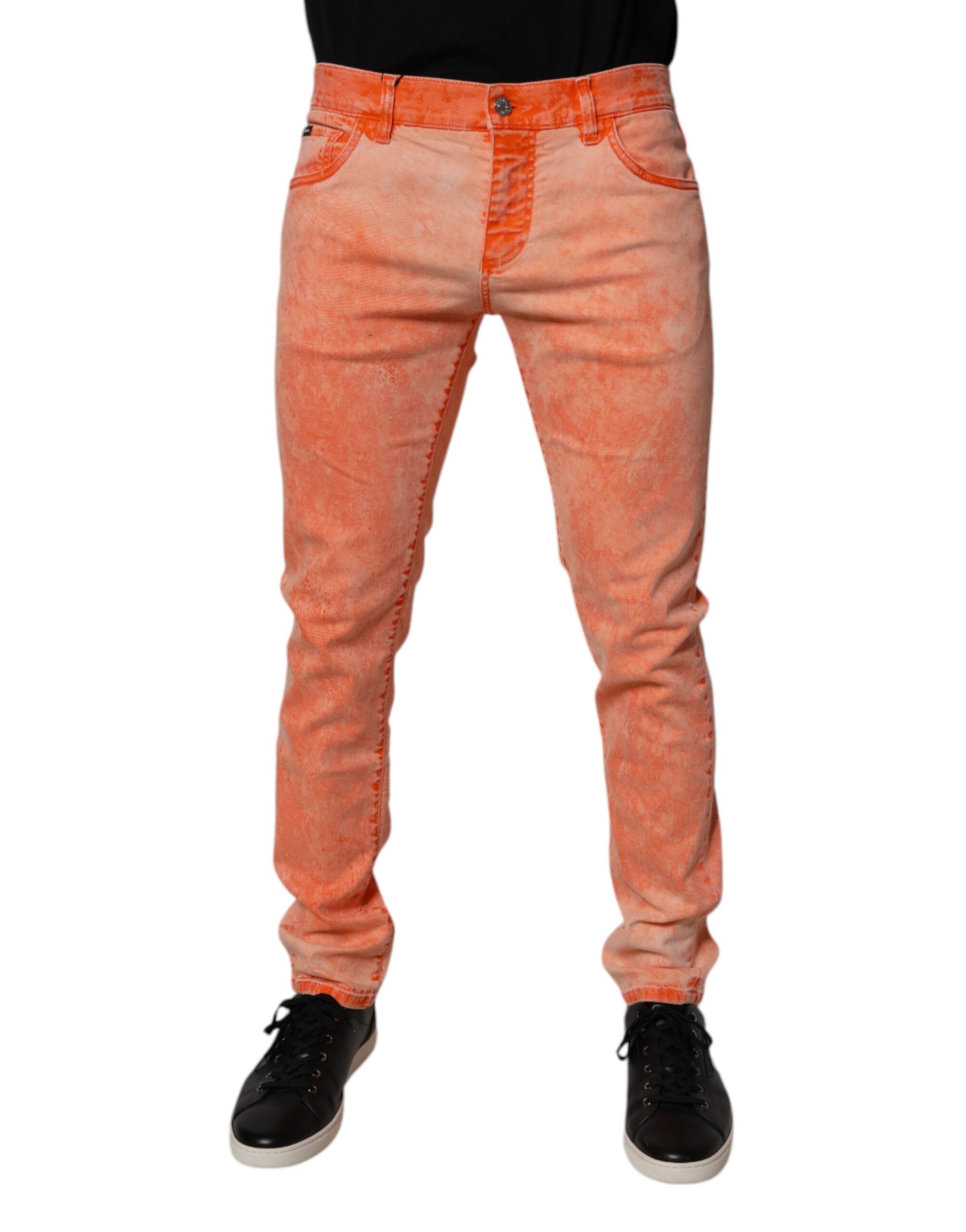 Dolce & Gabbana Orange Tie Dye Cotton Skinny Men Denim Jeans-2