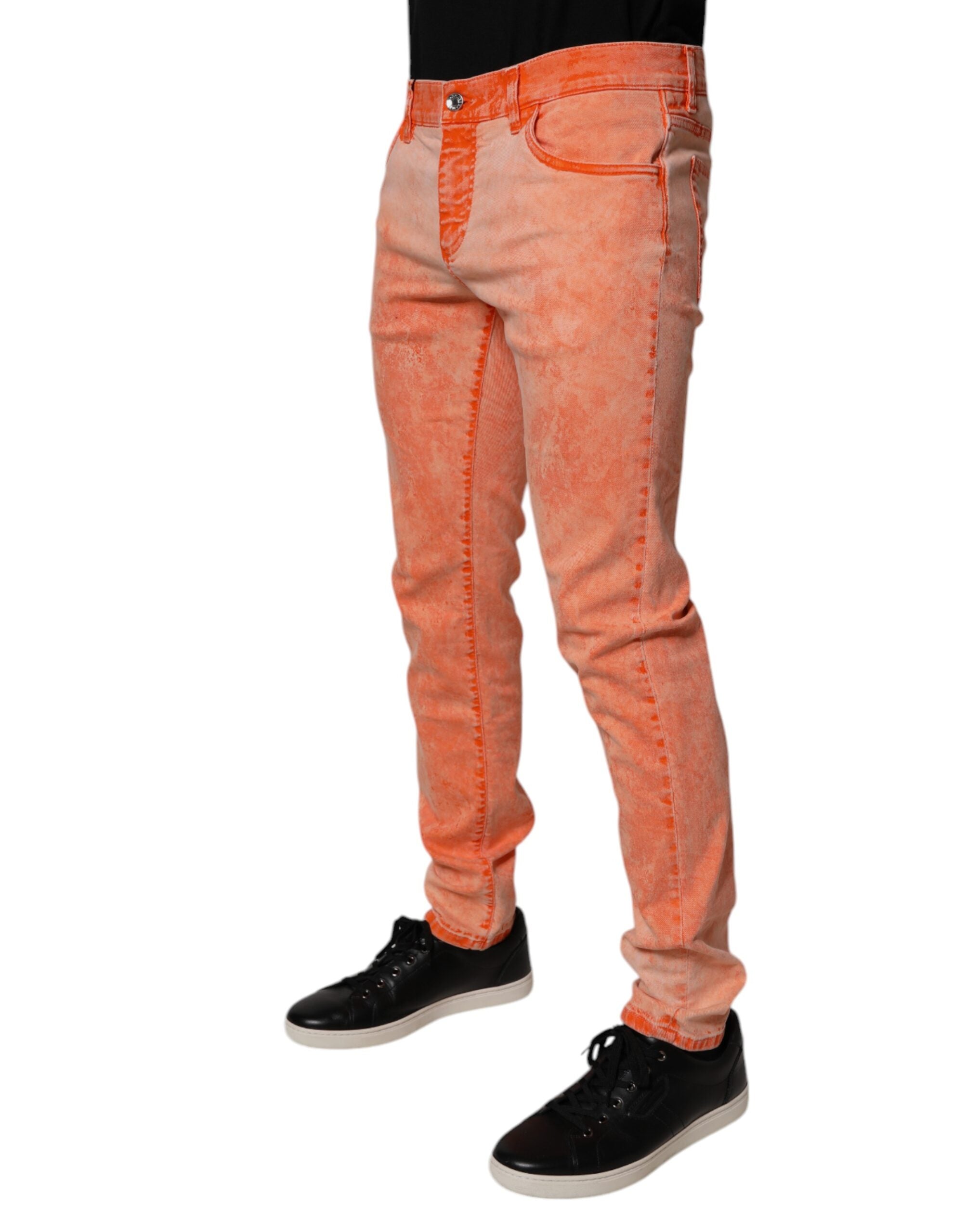 Dolce & Gabbana Orange Tie Dye Cotton Skinny Men Denim Jeans-3