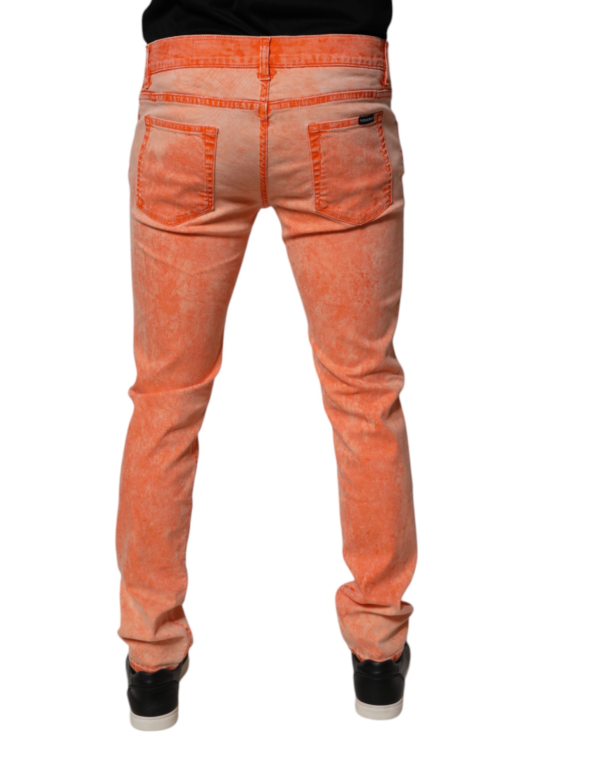 Dolce & Gabbana Orange Tie Dye Cotton Skinny Men Denim Jeans-4