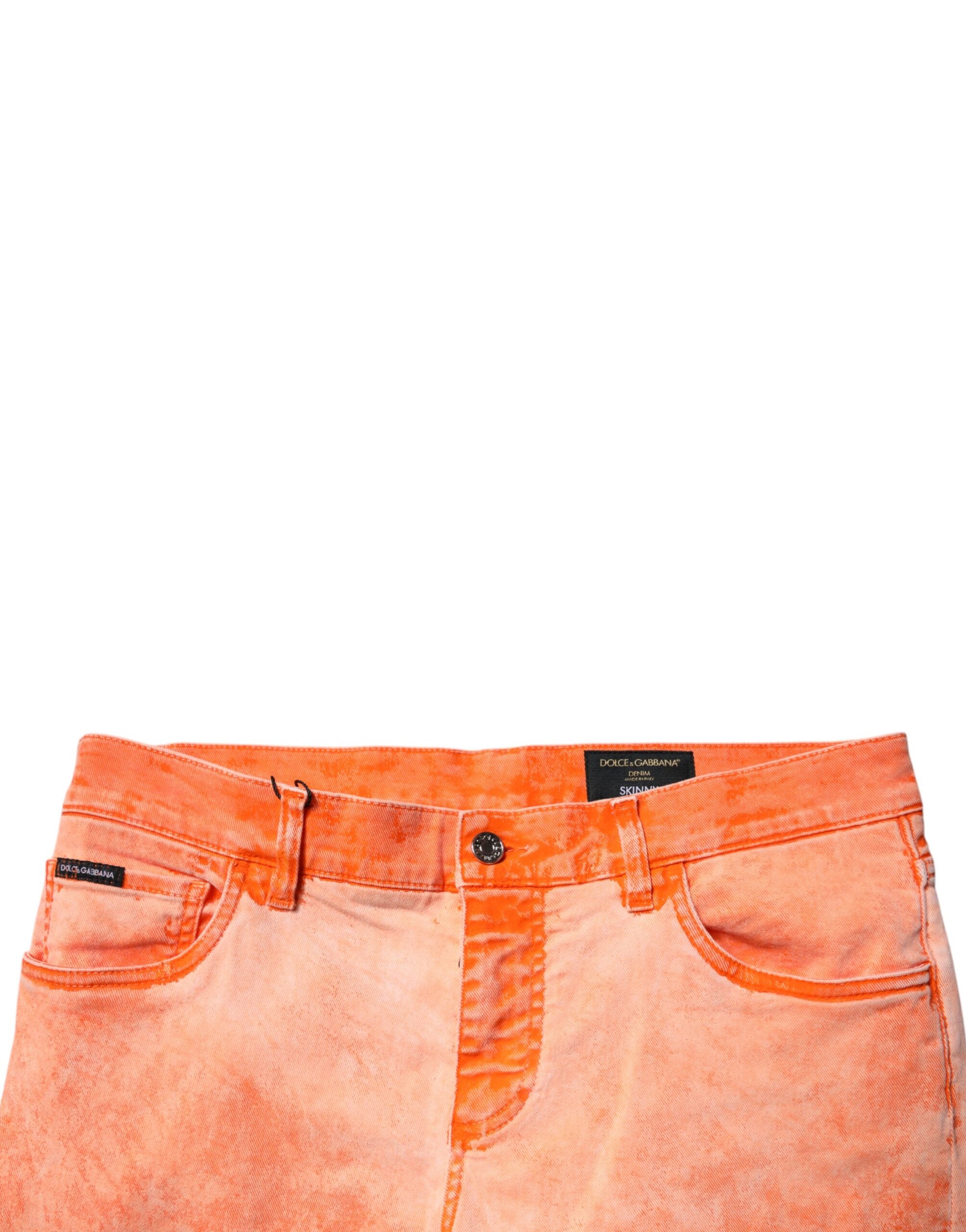 Dolce & Gabbana Orange Tie Dye Cotton Skinny Men Denim Jeans-5