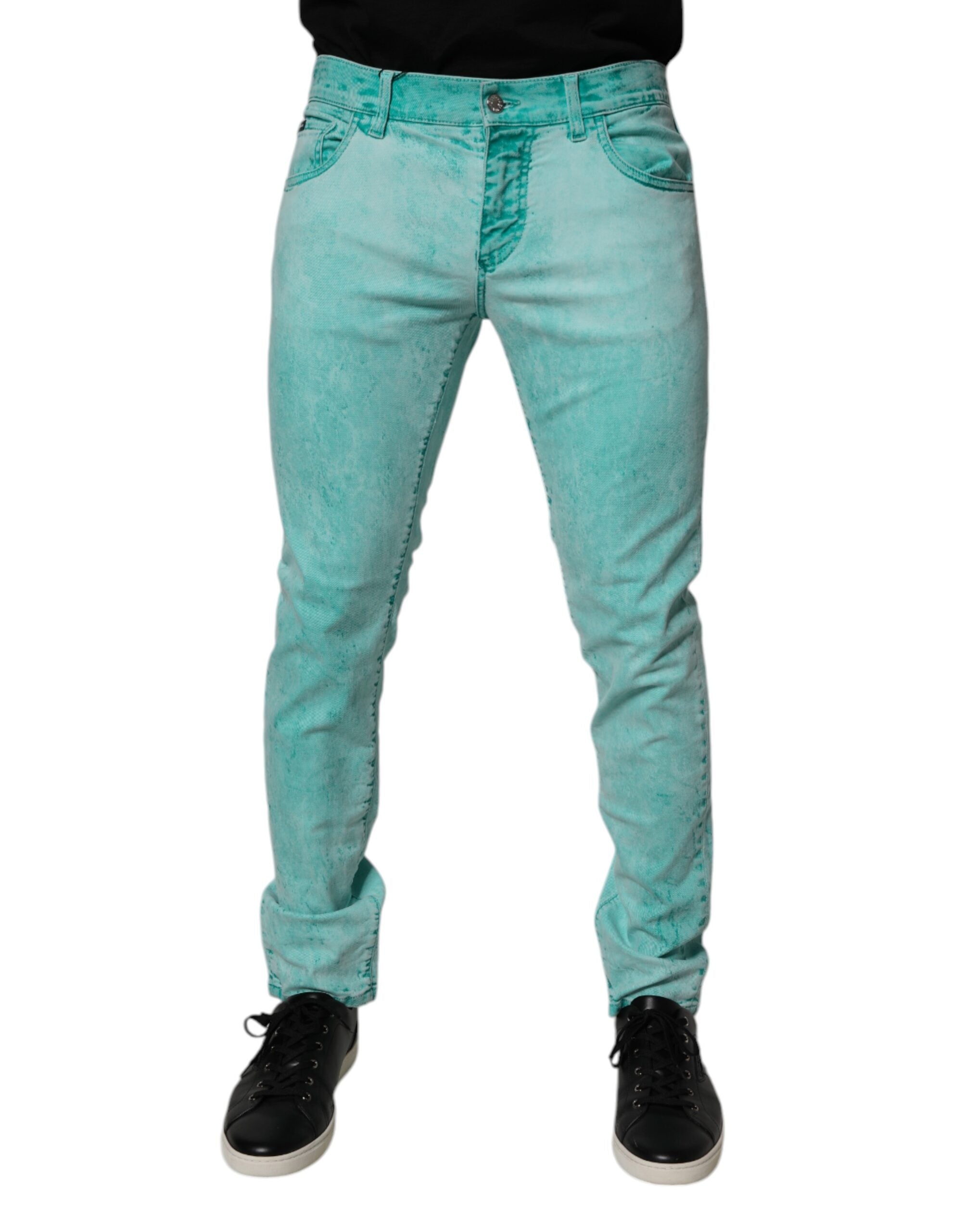 Dolce & Gabbana Green Tie Dye Cotton Skinny Men's Denim Jeans