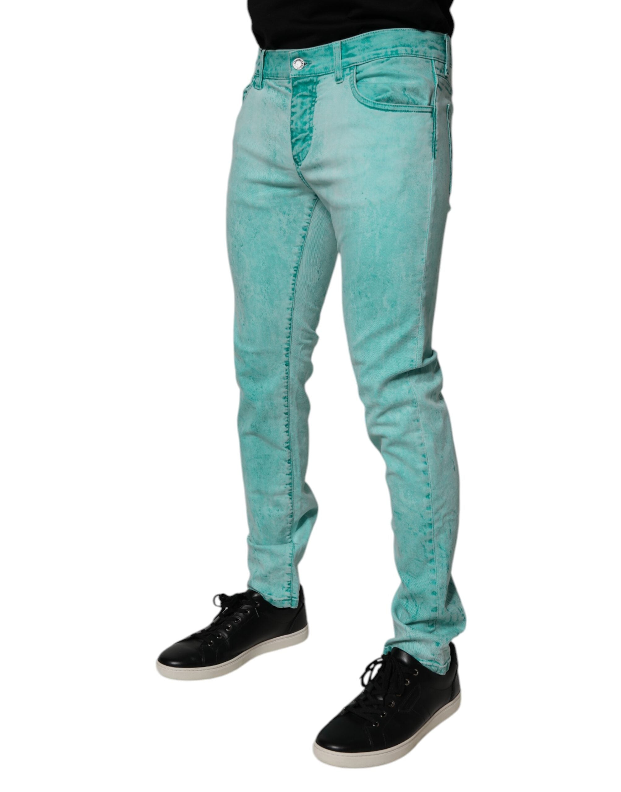 Dolce & Gabbana Green Tie Dye Cotton Skinny Men's Denim Jeans-3