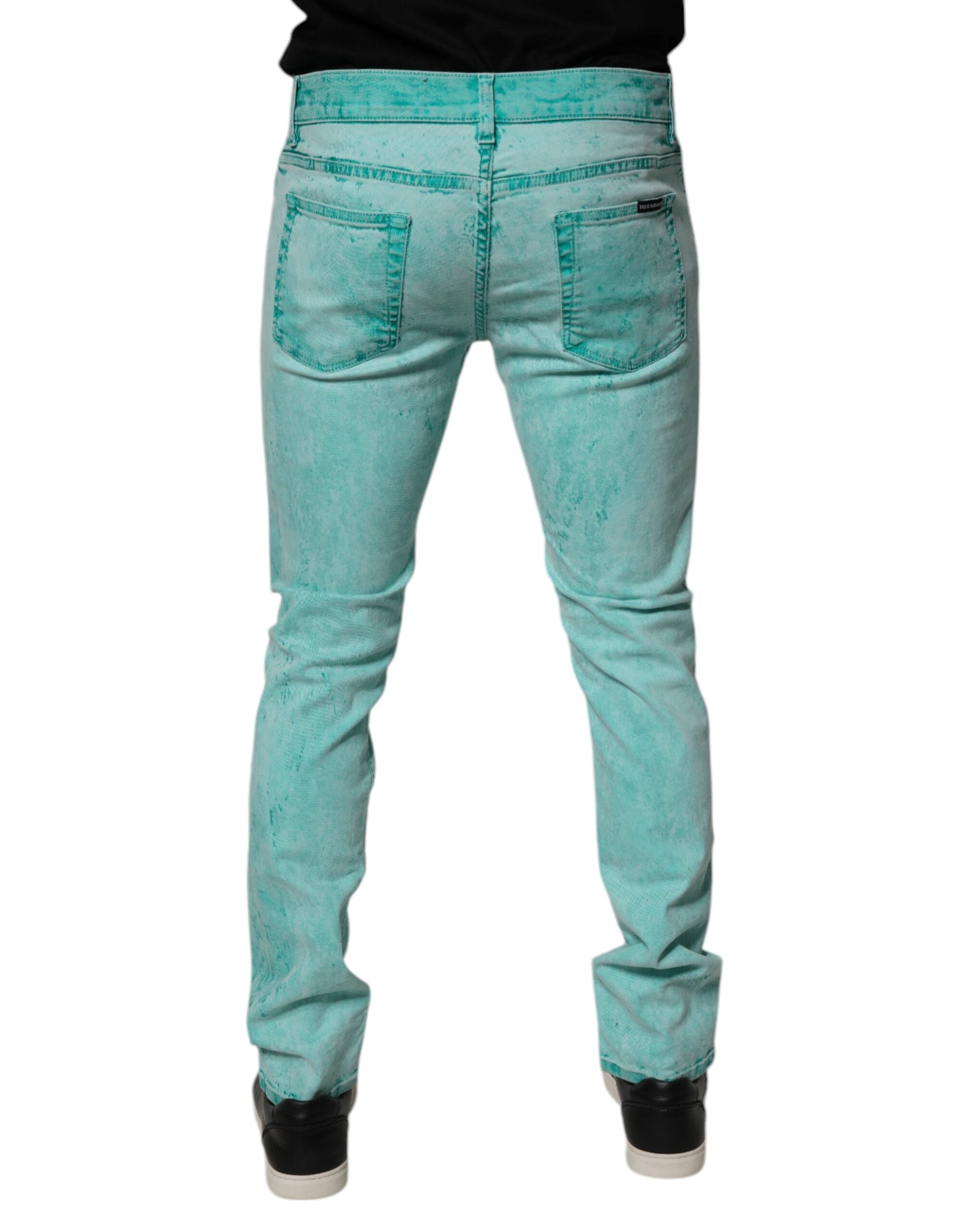 Dolce & Gabbana Green Tie Dye Cotton Skinny Men's Denim Jeans-4