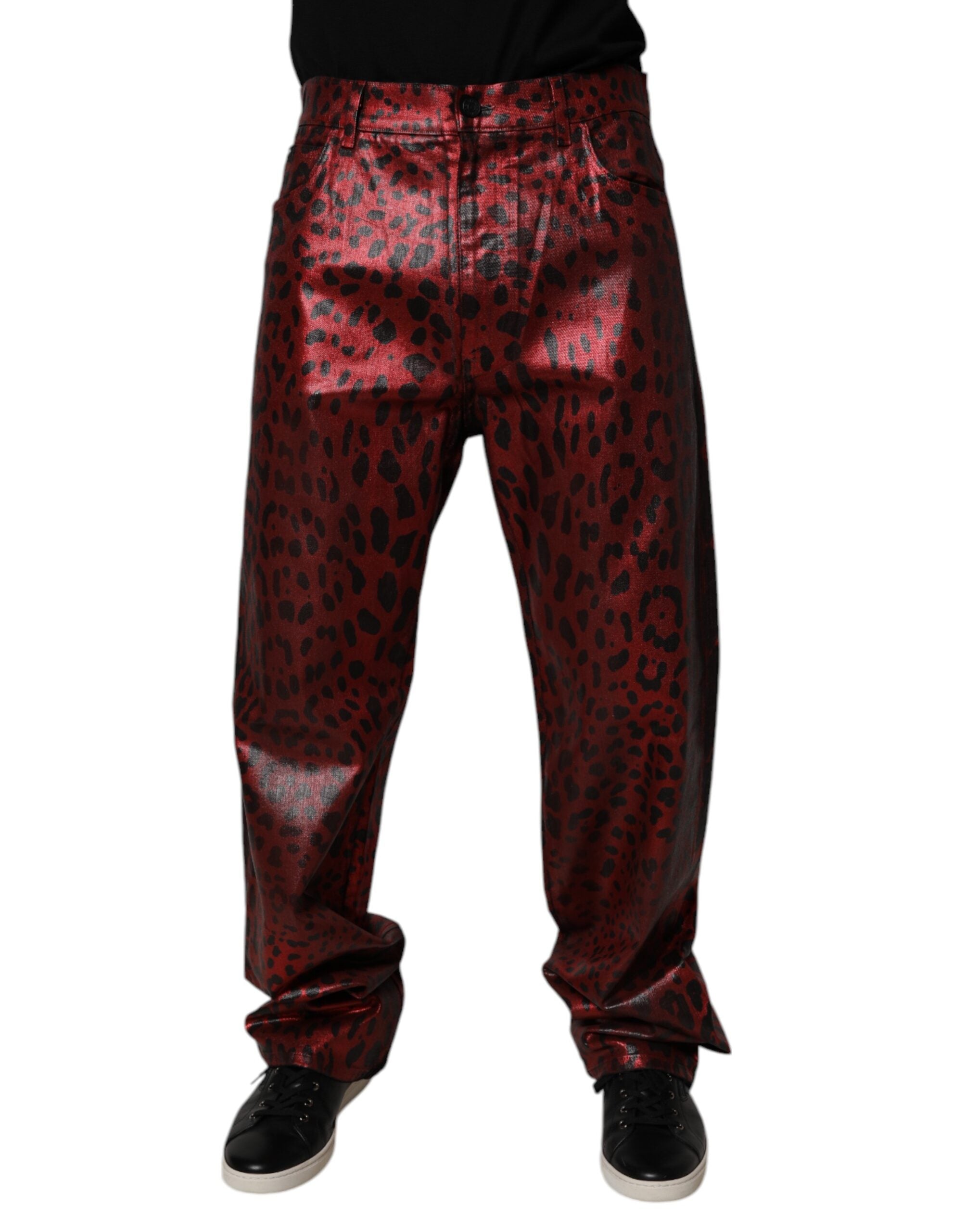 Dolce & Gabbana Rote Leopard-Baumwolle Gerade Männer Denim Jeans-2