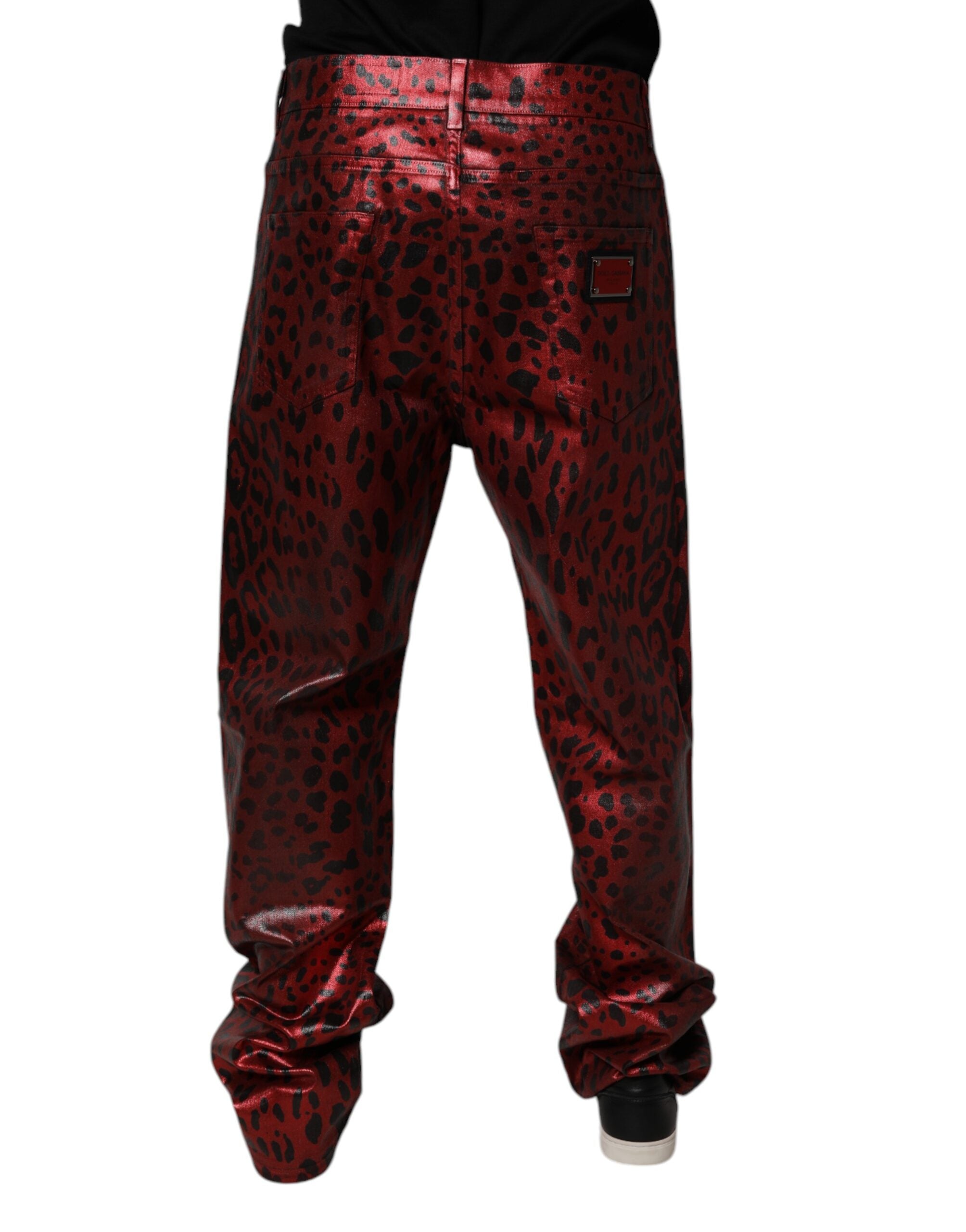 Dolce & Gabbana Rote Leopard-Baumwolle Gerade Männer Denim Jeans-4