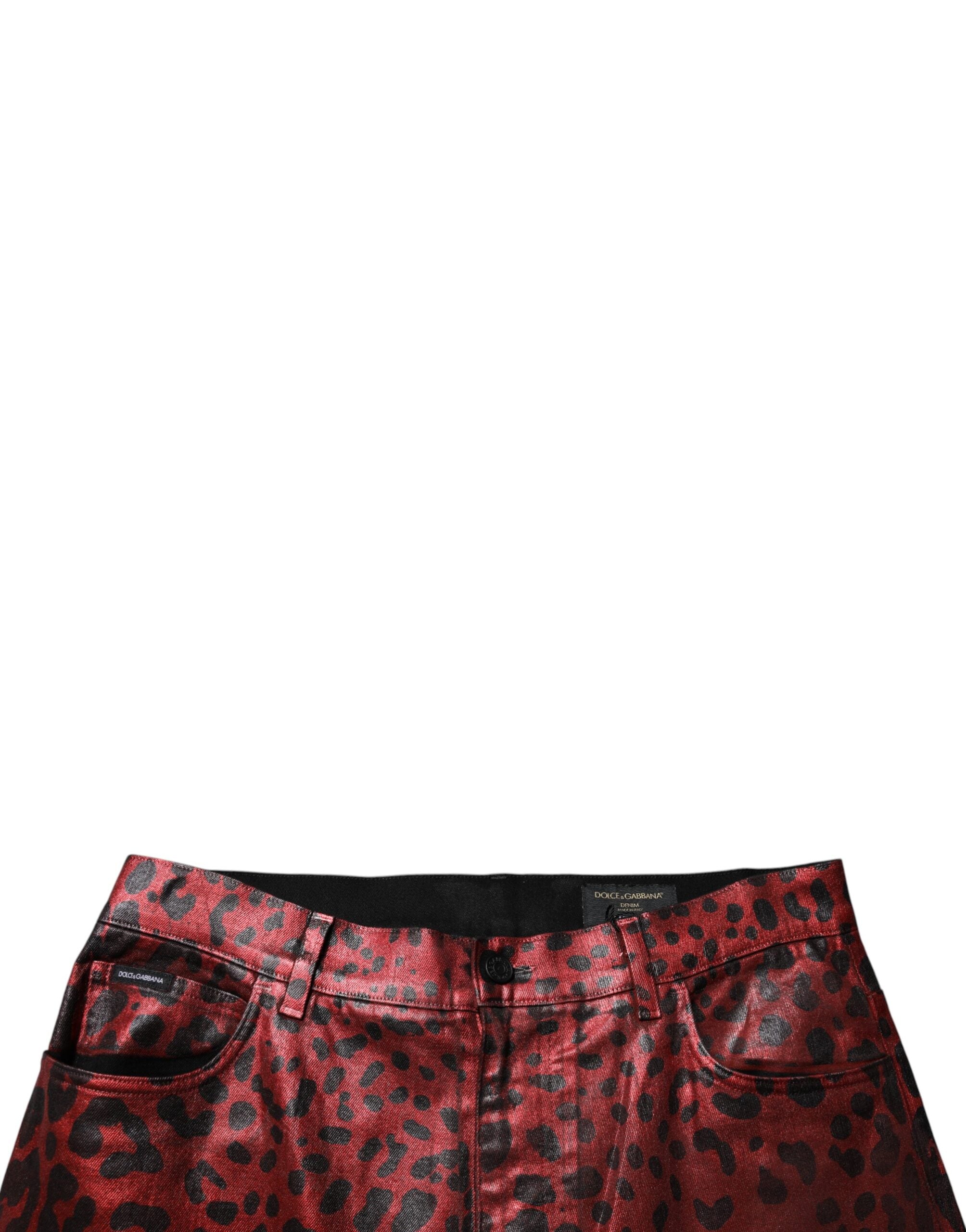 Dolce & Gabbana Rote Leopard-Baumwolle Gerade Männer Denim Jeans-5