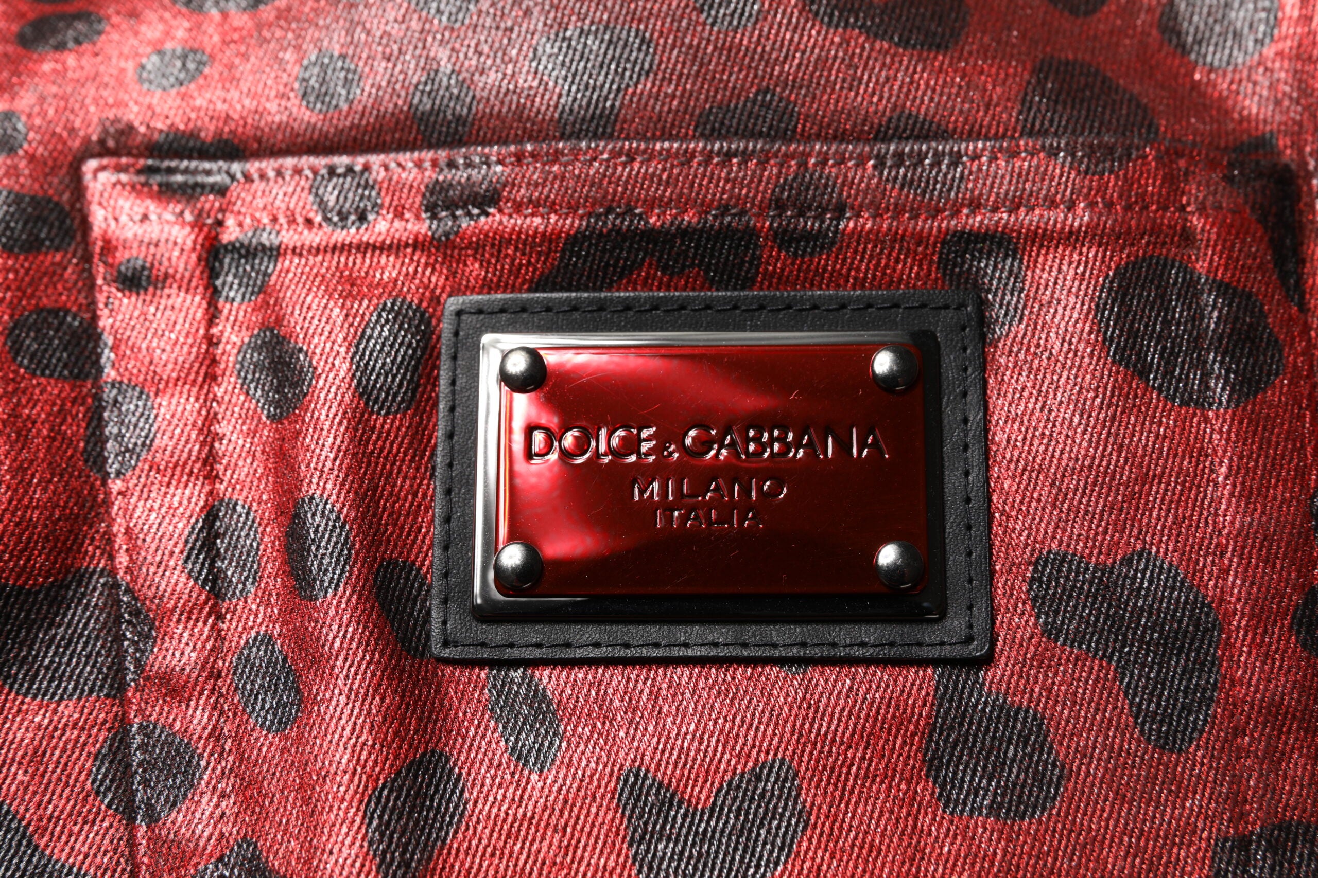 Dolce & Gabbana Rote Leopard-Baumwolle Gerade Männer Denim Jeans-6