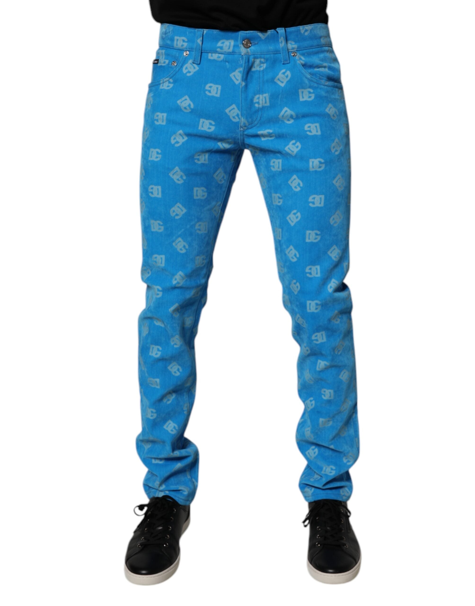 Vaqueros ajustados de algodón con monograma y logotipo azul de Dolce & Gabbana-2