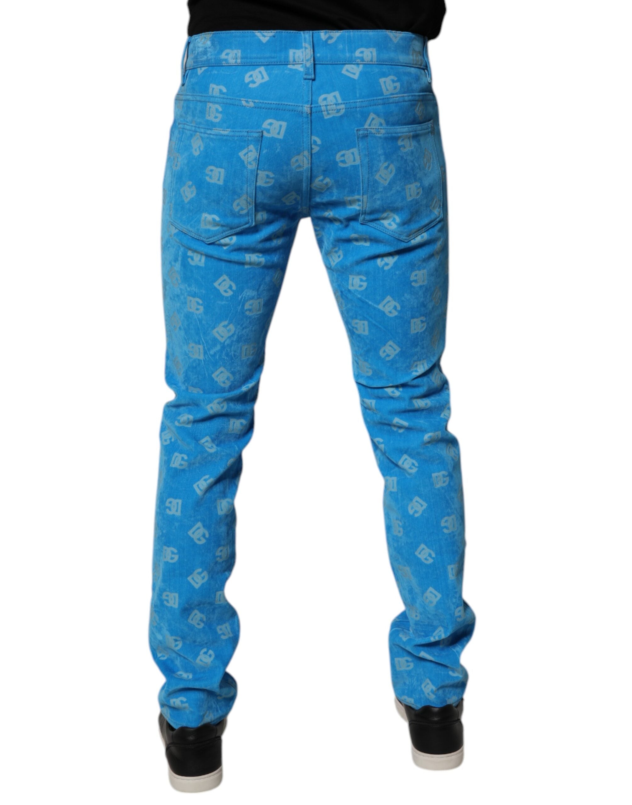 Vaqueros ajustados de algodón con monograma y logotipo azul de Dolce & Gabbana-4