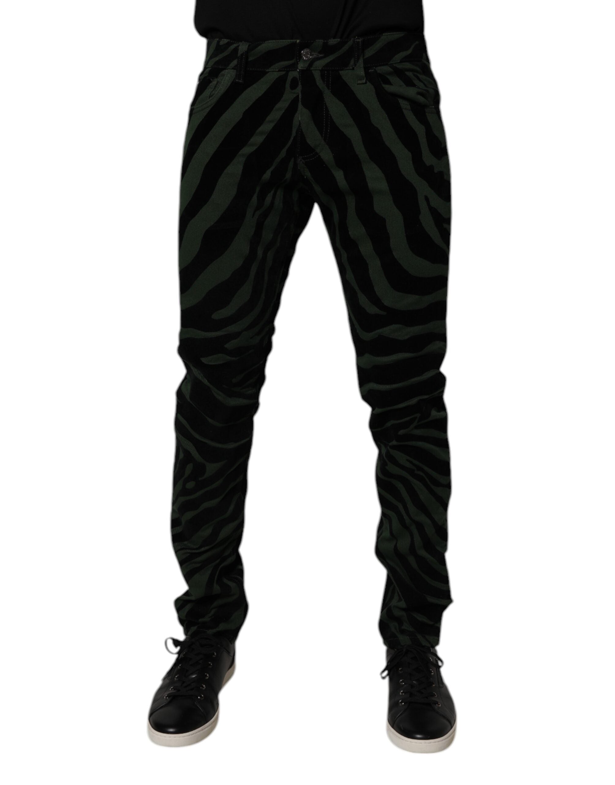 Dolce & Gabbana black and green striped cotton skinny denim jeans
