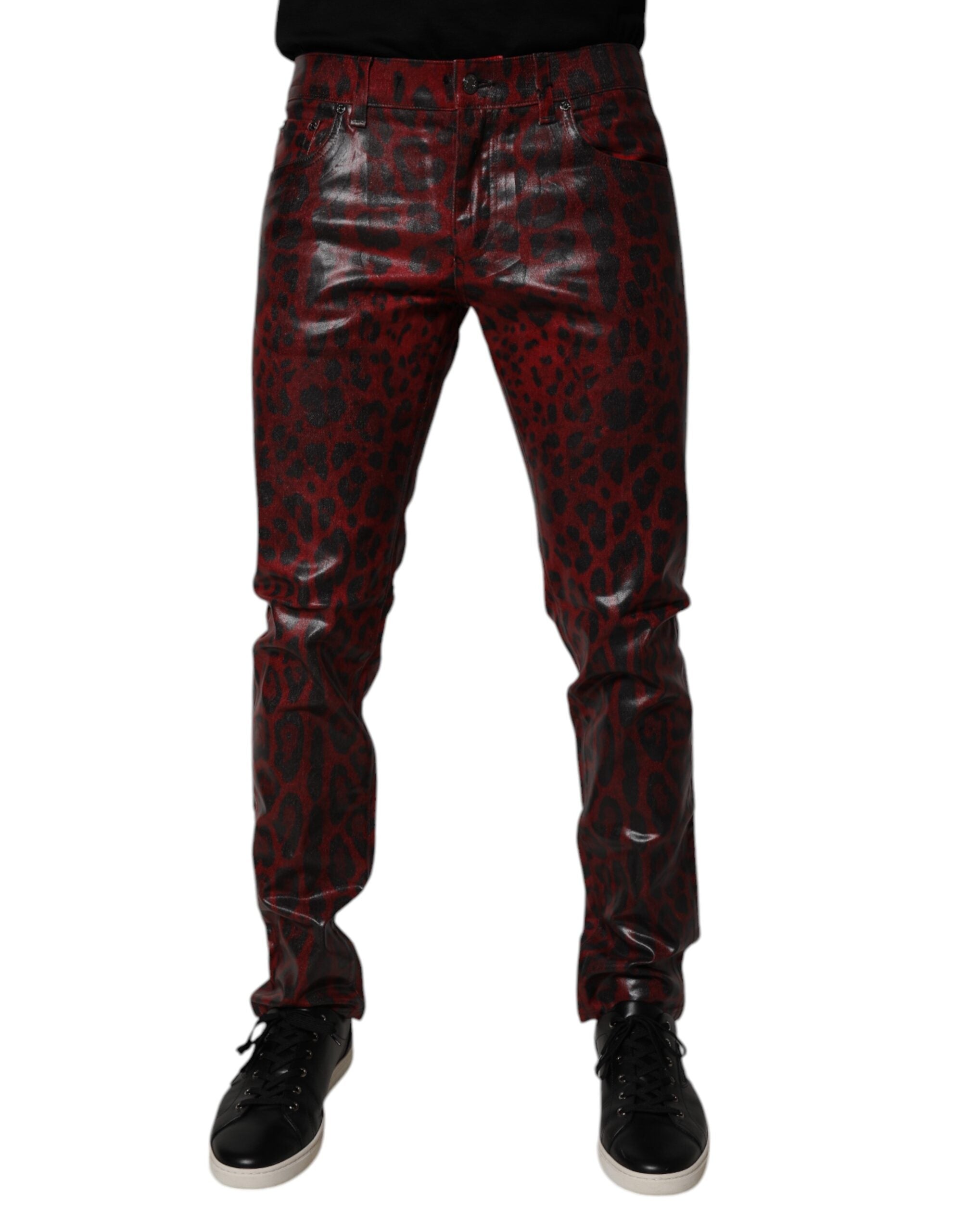 Dolce & Gabbana Red Leopard Cotton Skinny Men's Denim Jeans