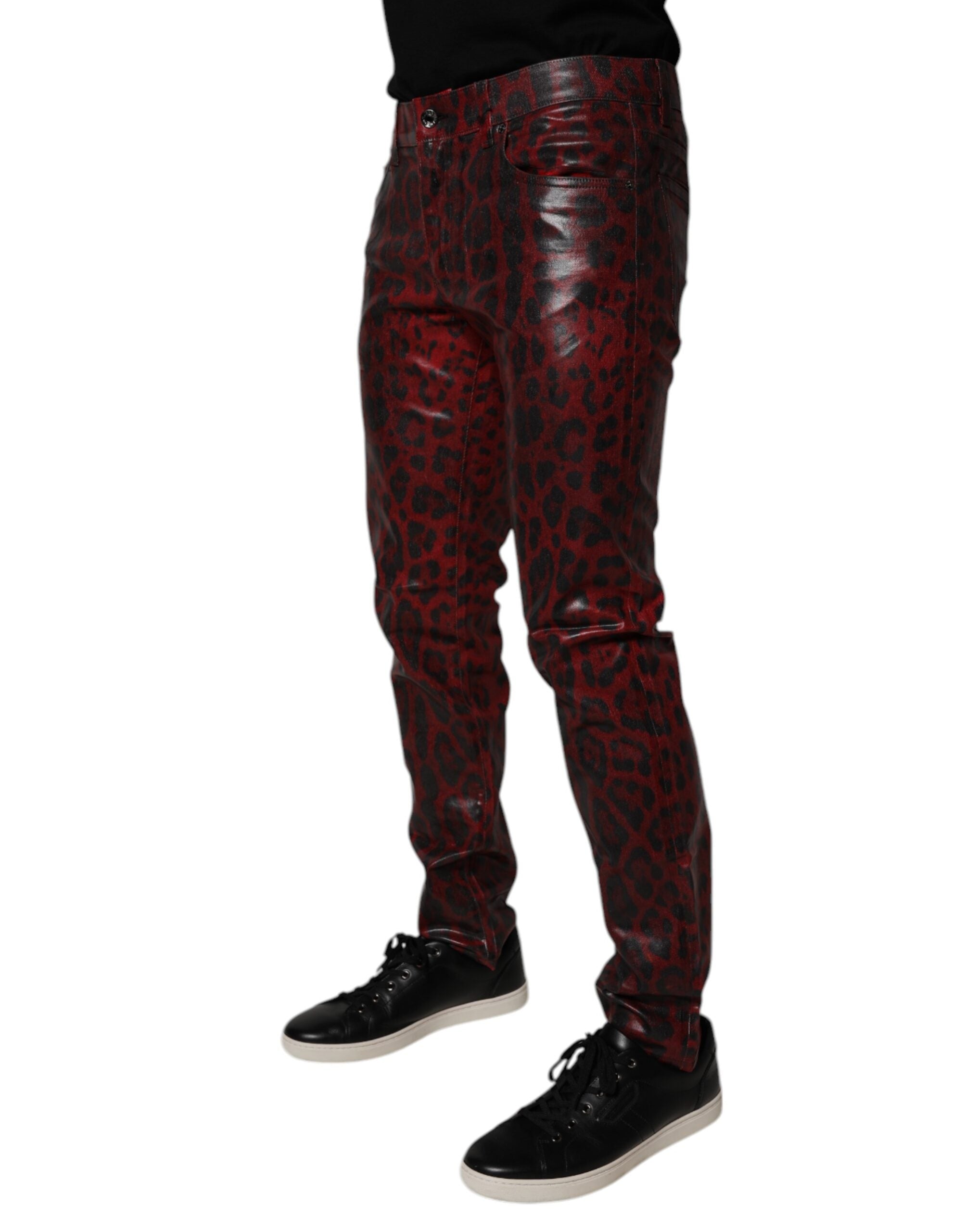 Dolce & Gabbana Red Leopard Cotton Skinny Men's Denim Jeans-3