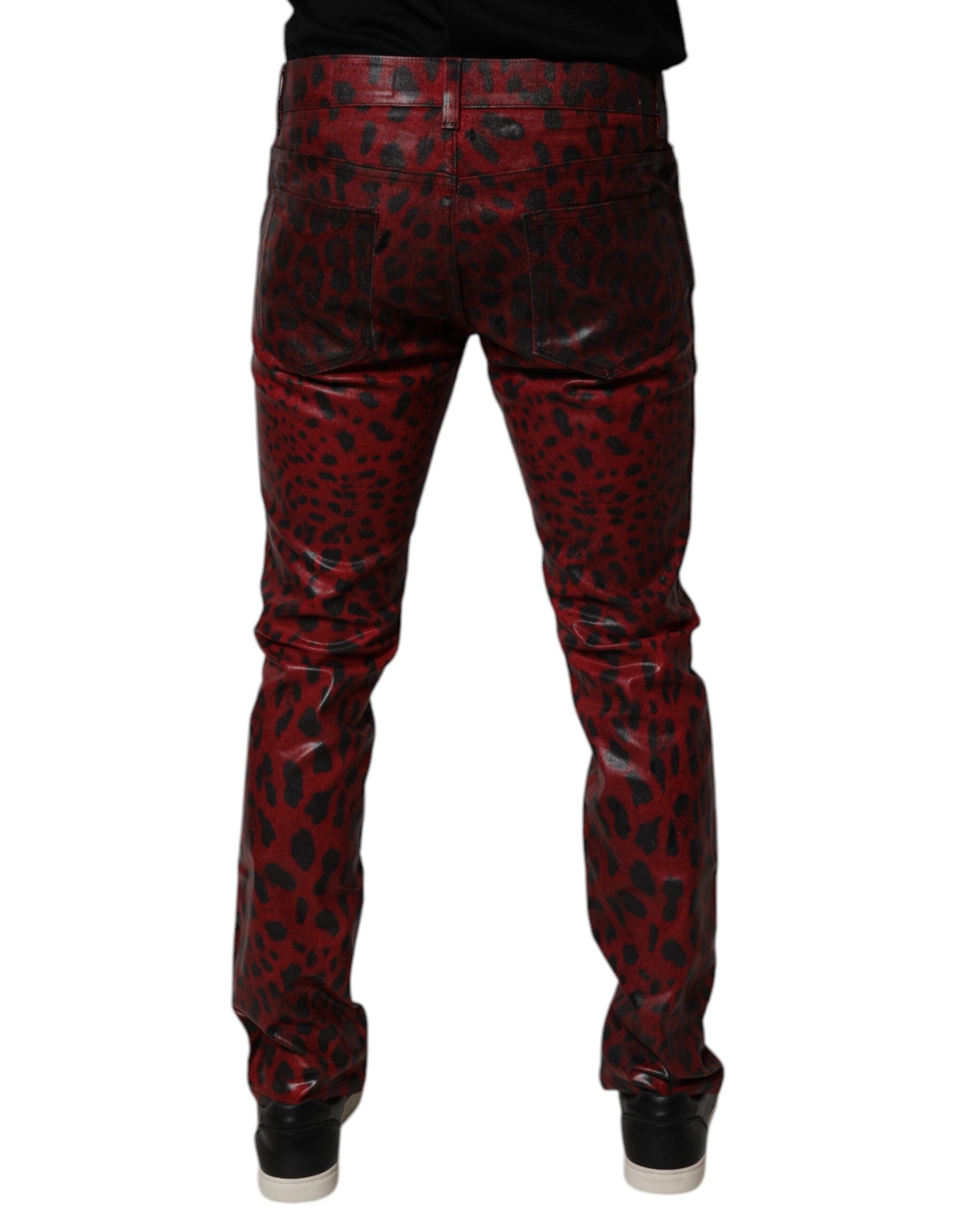 Dolce & Gabbana Red Leopard Cotton Skinny Men's Denim Jeans-4