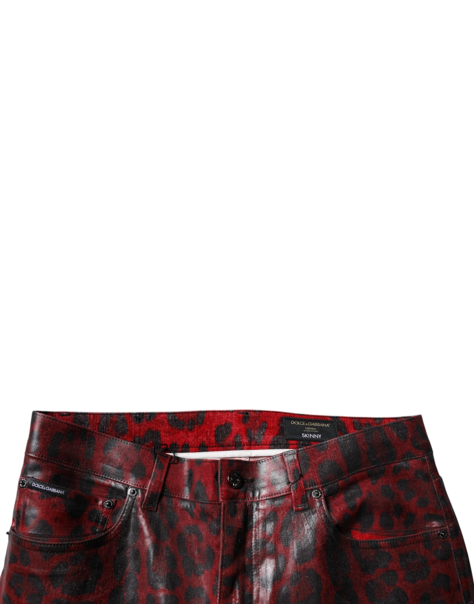 Dolce & Gabbana Red Leopard Cotton Skinny Men's Denim Jeans-5