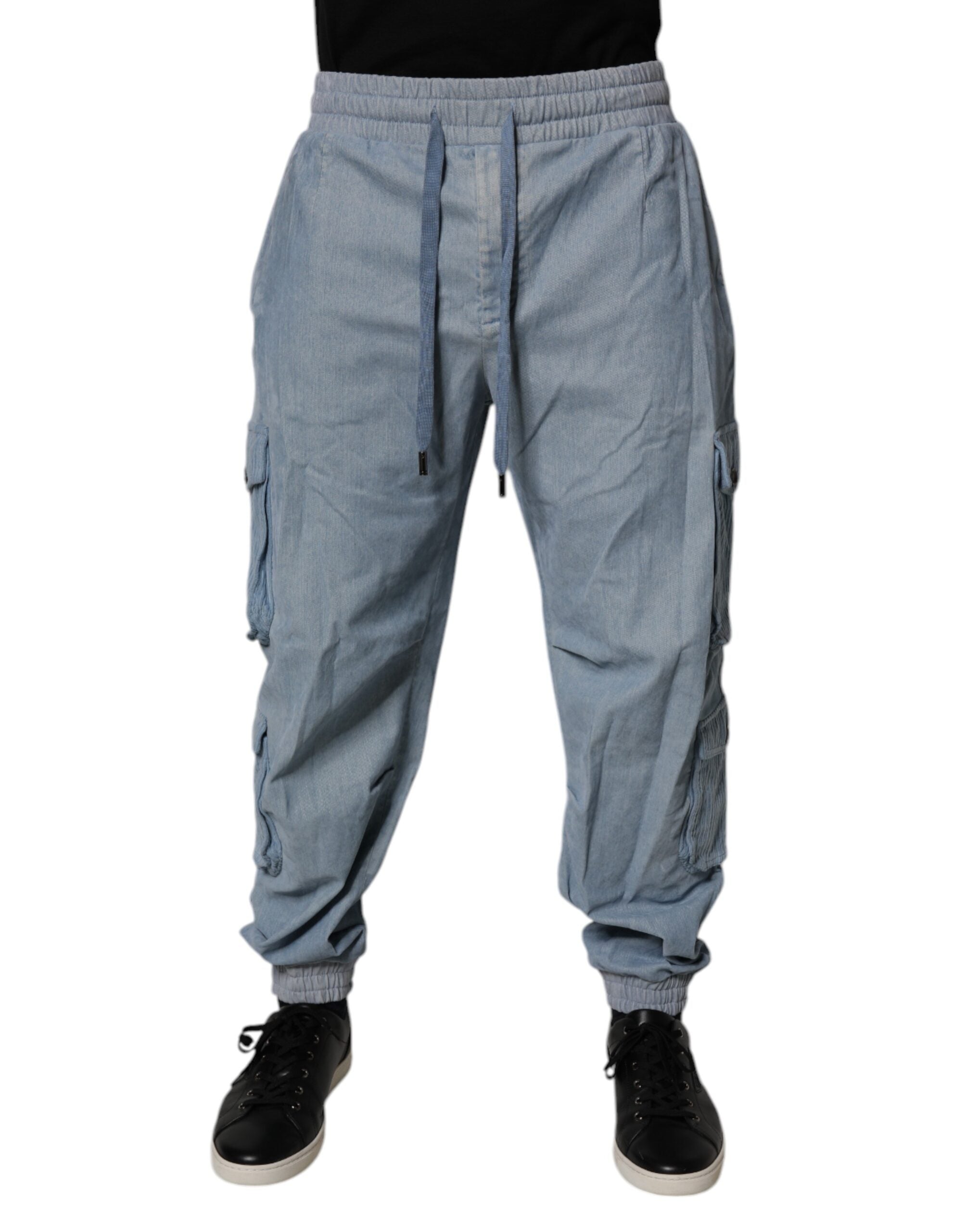 Dolce & Gabbana Hellblaue Baumwoll-Jogger-Cargo-Männer-Denim-Hose-1