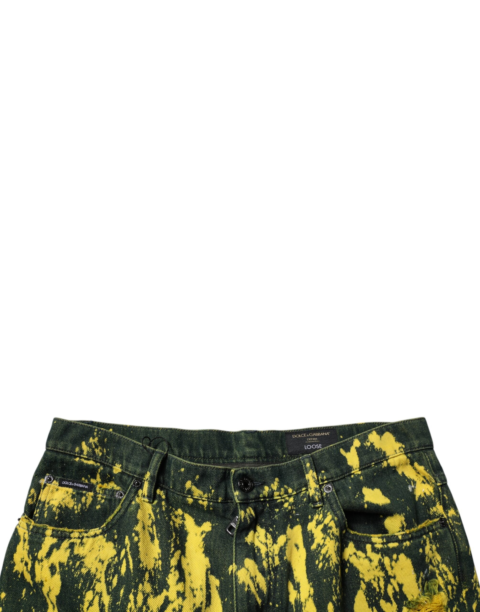 Dolce & Gabbana Black Yellow Tie Dye Tattered Skinny Men's Denim Jeans-5