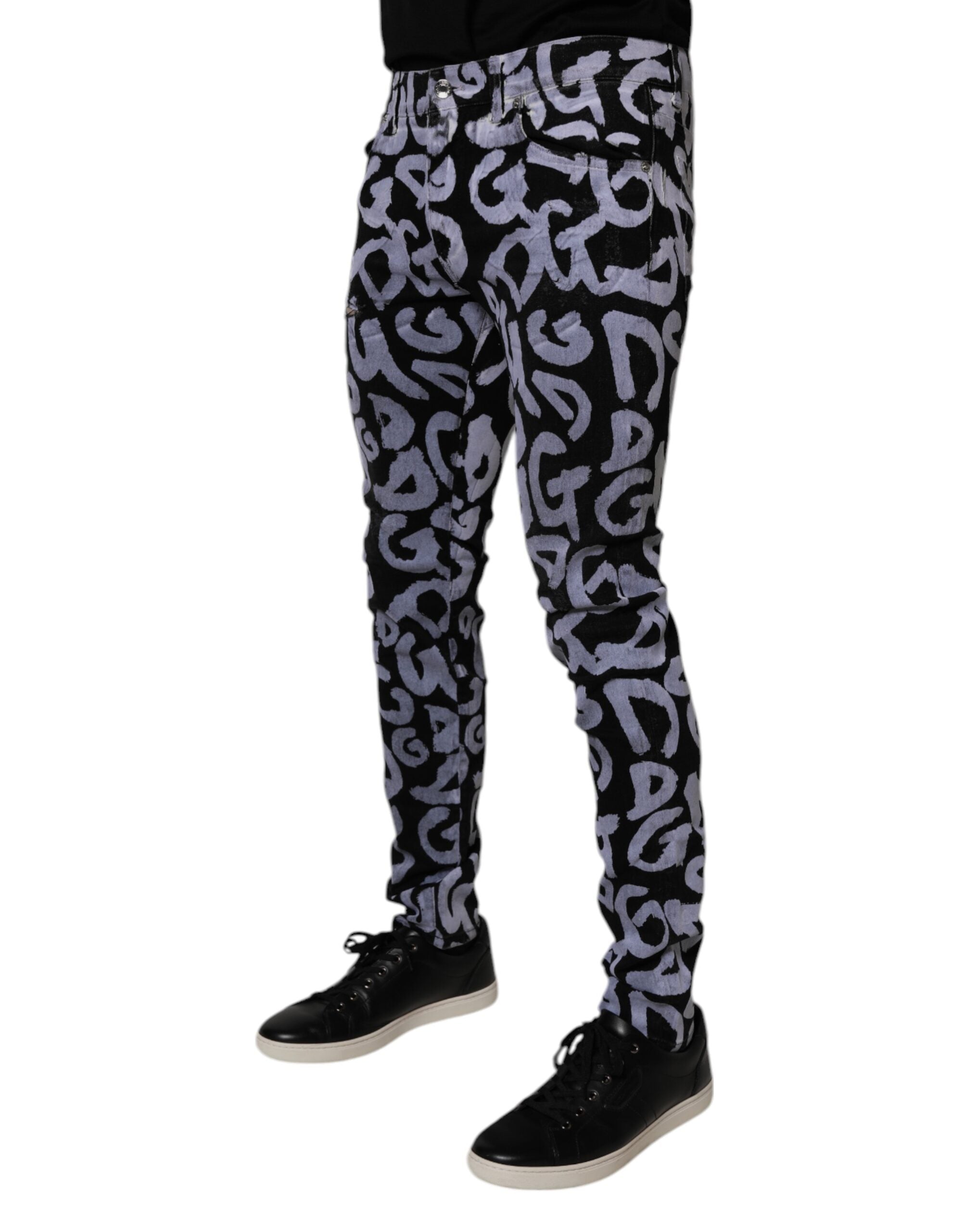 Dolce & Gabbana Black Logo Monogram Cotton Skinny Denim Jeans-3