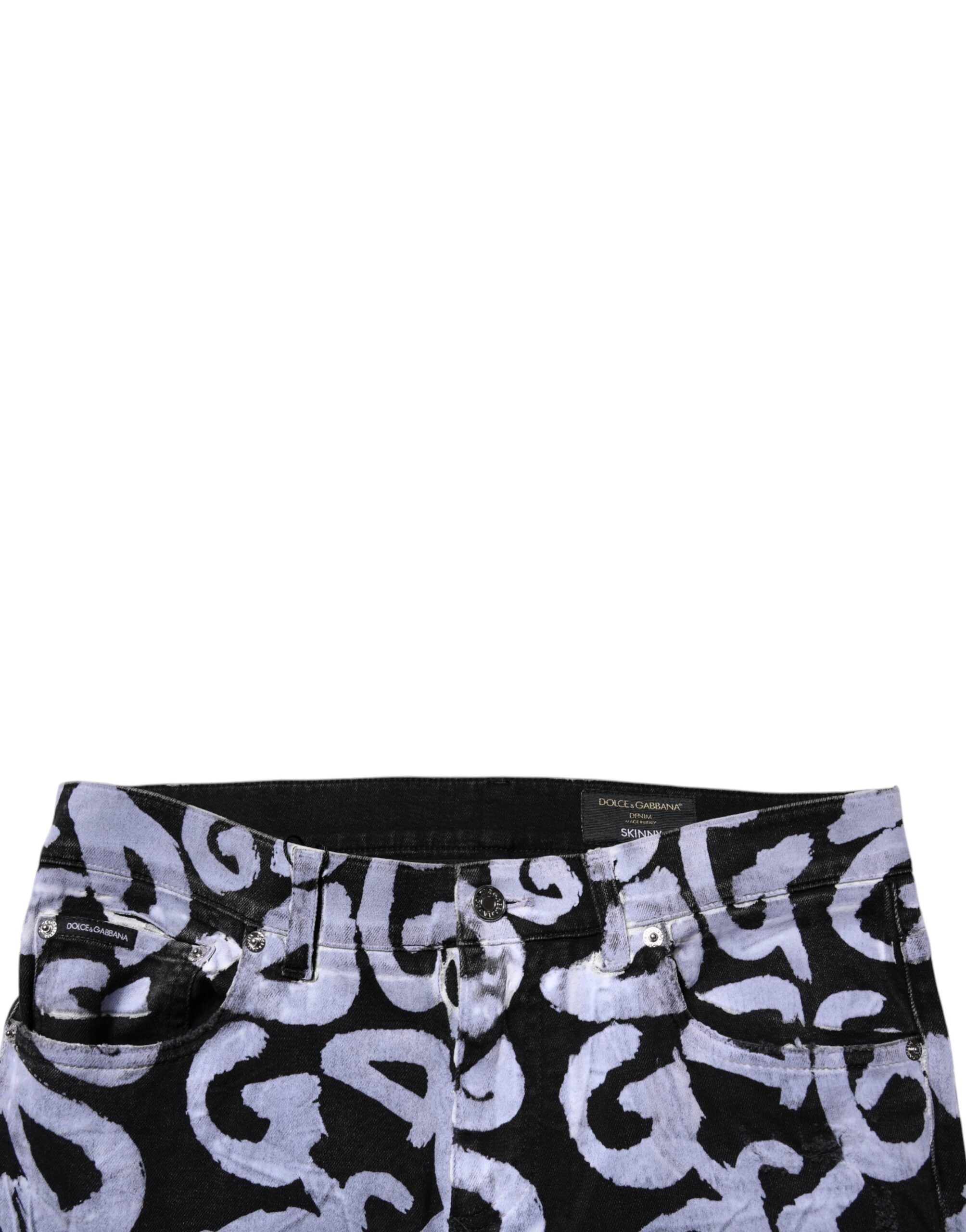 Dolce & Gabbana Black Logo Monogram Cotton Skinny Denim Jeans-5