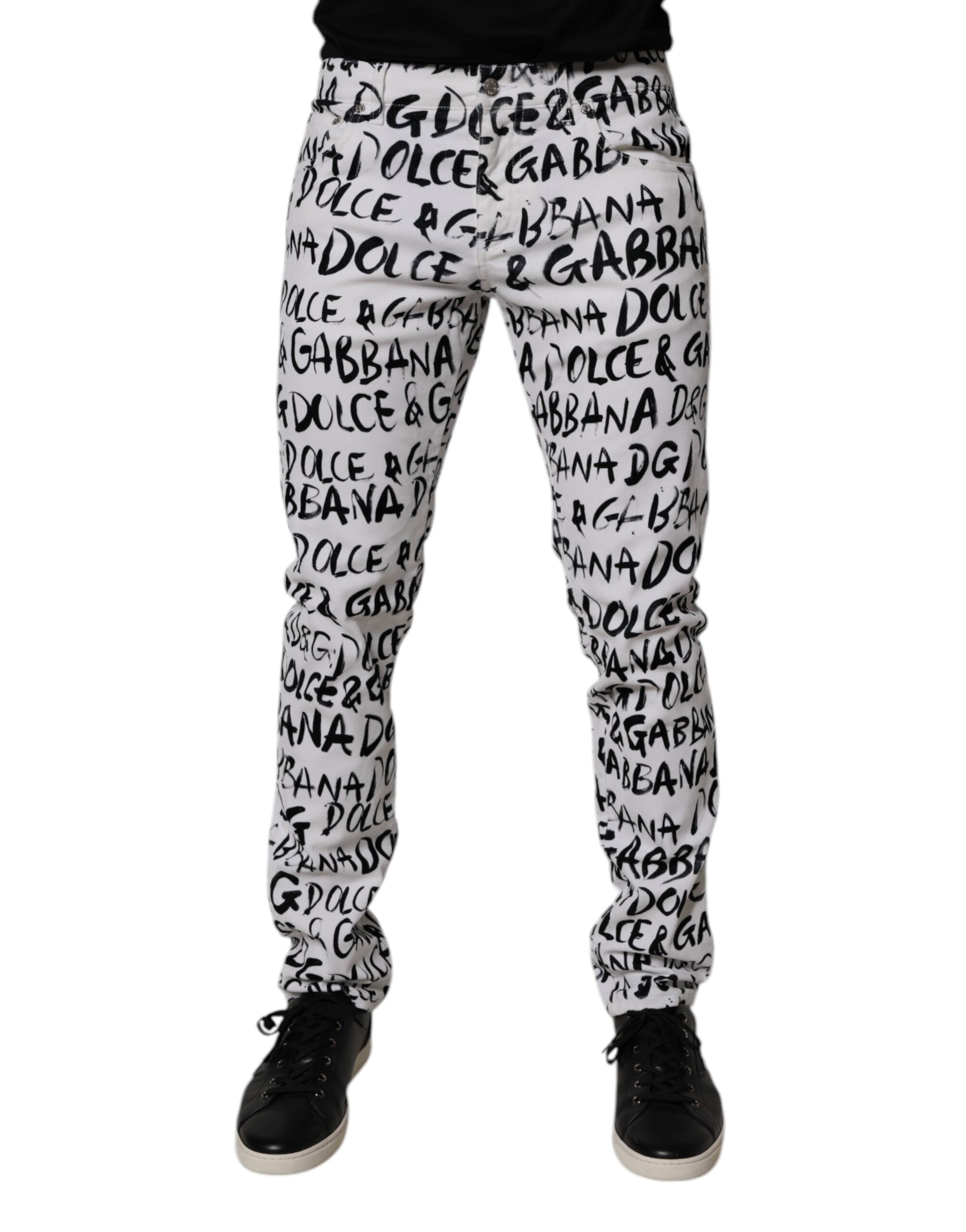 Dolce & Gabbana White Logo Printed Skinny Denim Jeans in Cotton-2