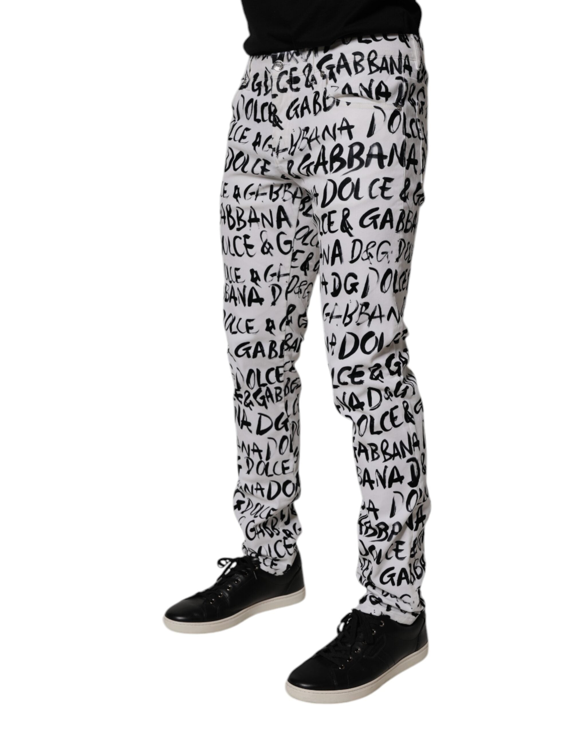 Dolce & Gabbana White Logo Printed Skinny Denim Jeans in Cotton-3